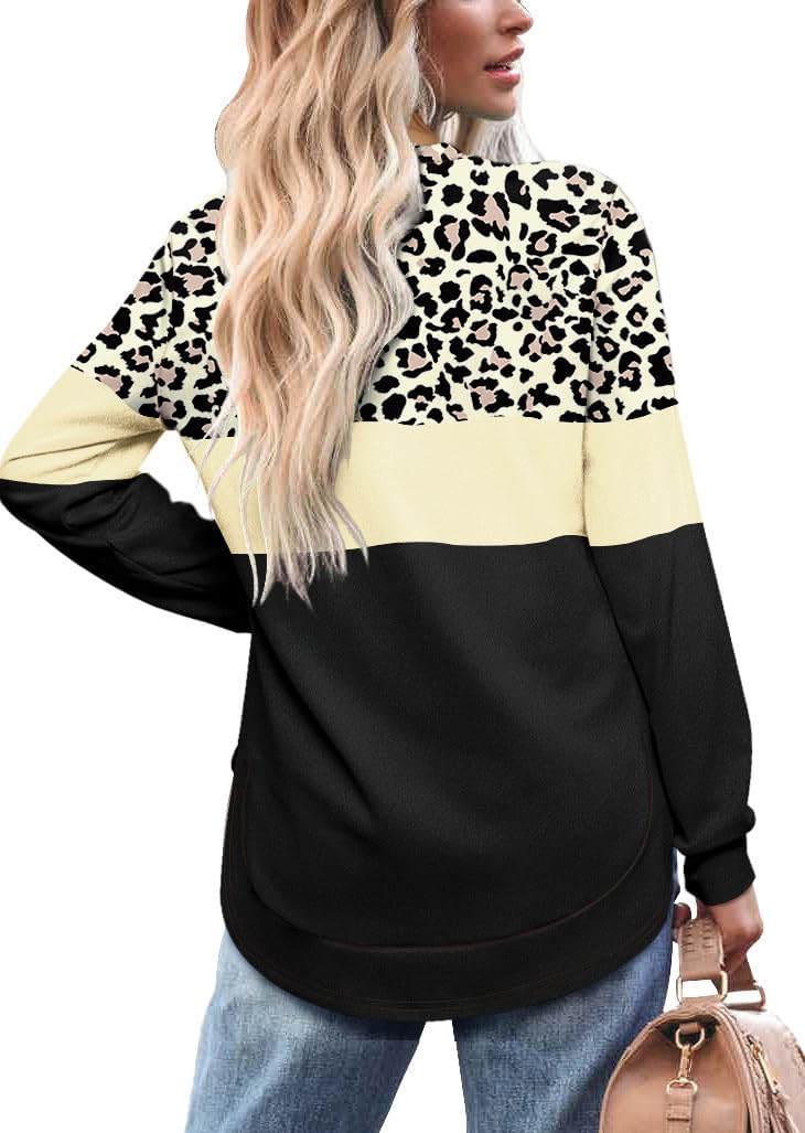 OFEEFAN Womens Sweatshirt Crewneck Long Sleeve Shirts High Low Tops Curved Hem - Image 3