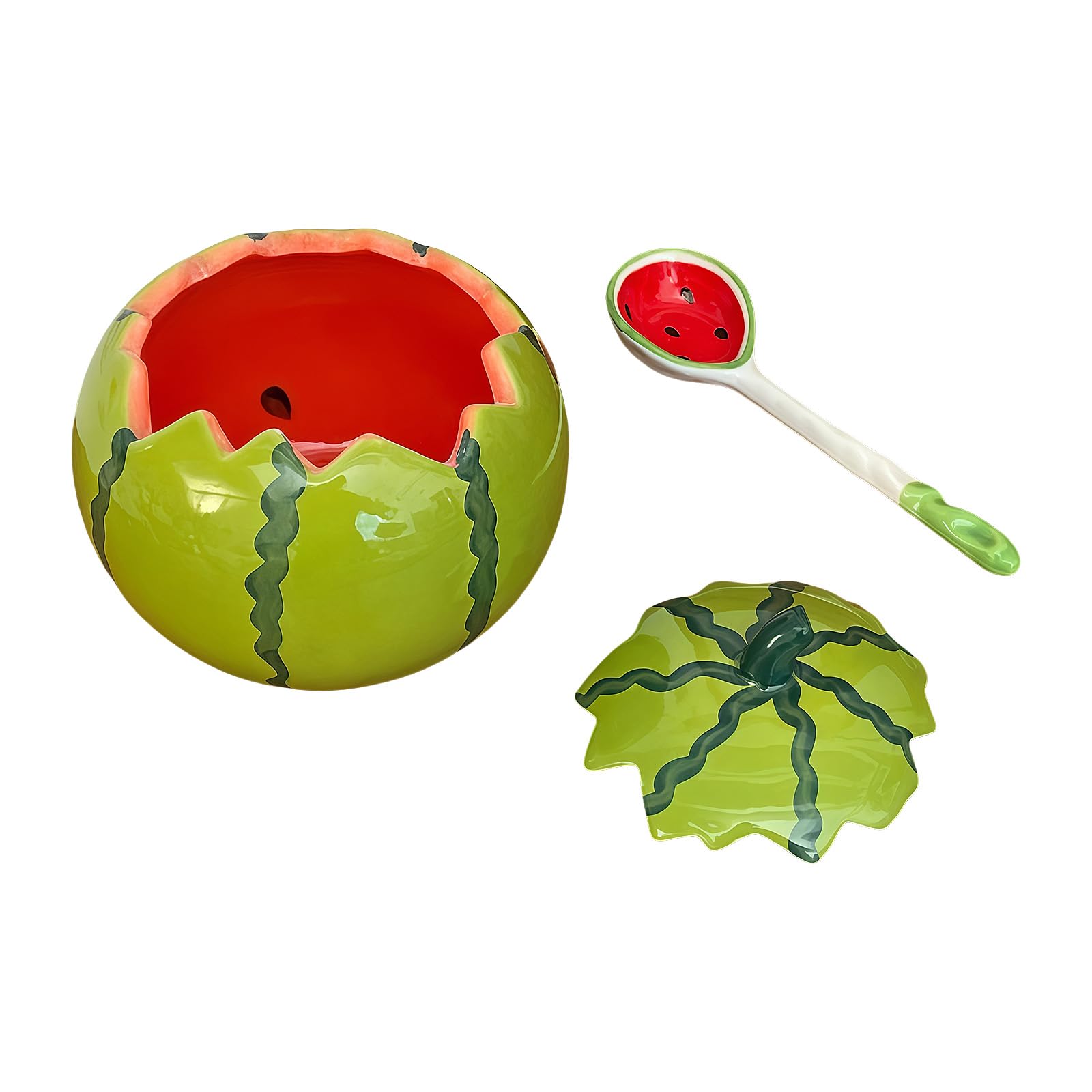 Zxfdsfdbnm Lidded Watermelon Ceramic Bowl 610Ml, Glossy Covered Serving Bowl Tableware for Snacks Fruit Cereal Dessert and Tables Lidded