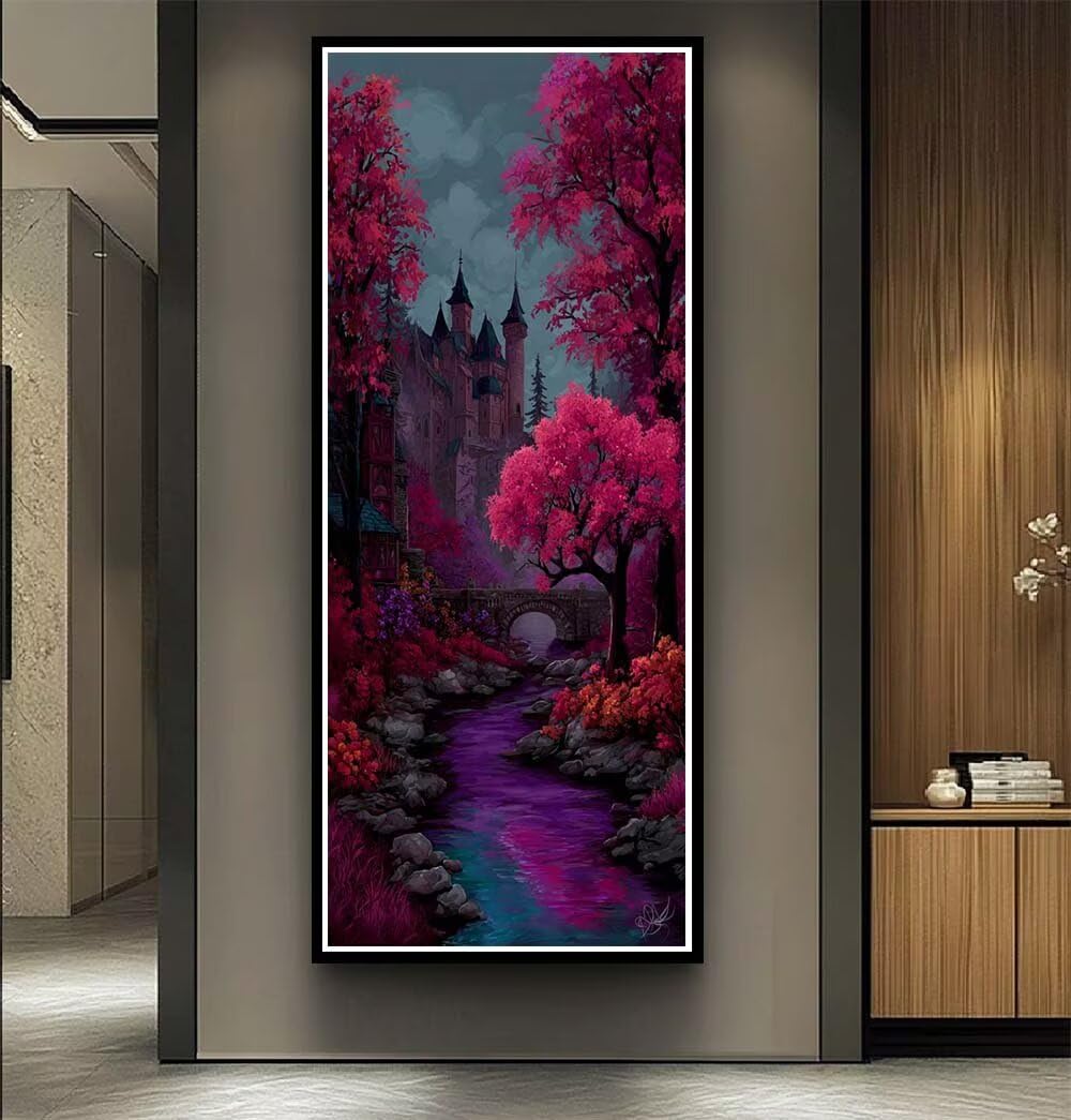 Flowering Tree Diamond Art Kits Adults Large 5D Castle Diamond Painting Kits, DIY Full Drill Crystal Art Rhinestone Embroidery Cross Stitch Arts and Crafts for Adults 11.8x23.6 Inch/30x60 cm -LR1094