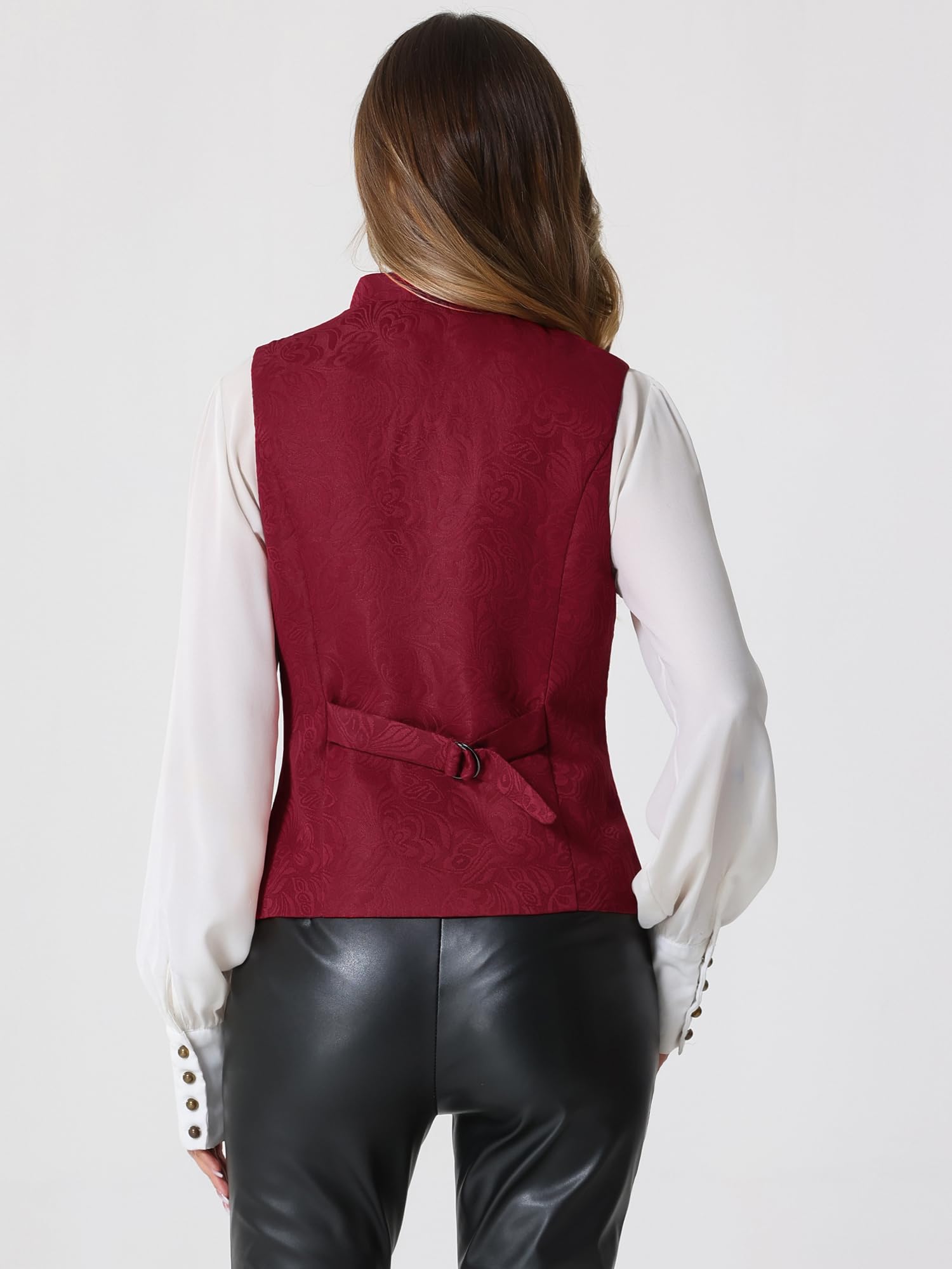 Allegra K Damen Trachtenmieder Dirndl Anzugweste Ärmellos U-Ausschnitt Einreihige Steampunk Jacquard Weste