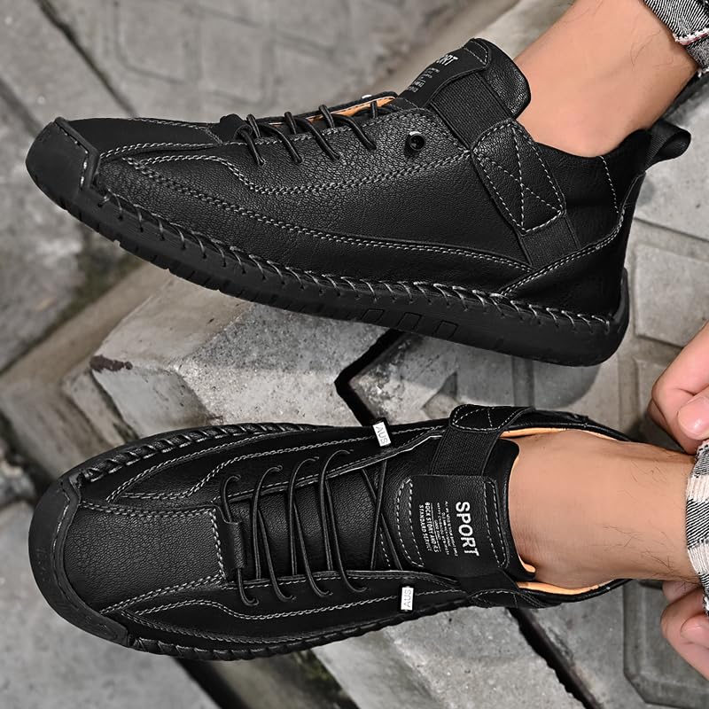 AQIXIDX Men's Leather Flat Bottom Loafers - Handmade Casual Slip-On Chukka Ankle Boots - Comfortable Breathable Walking Hiking Indoor Outdoor Sneakers4