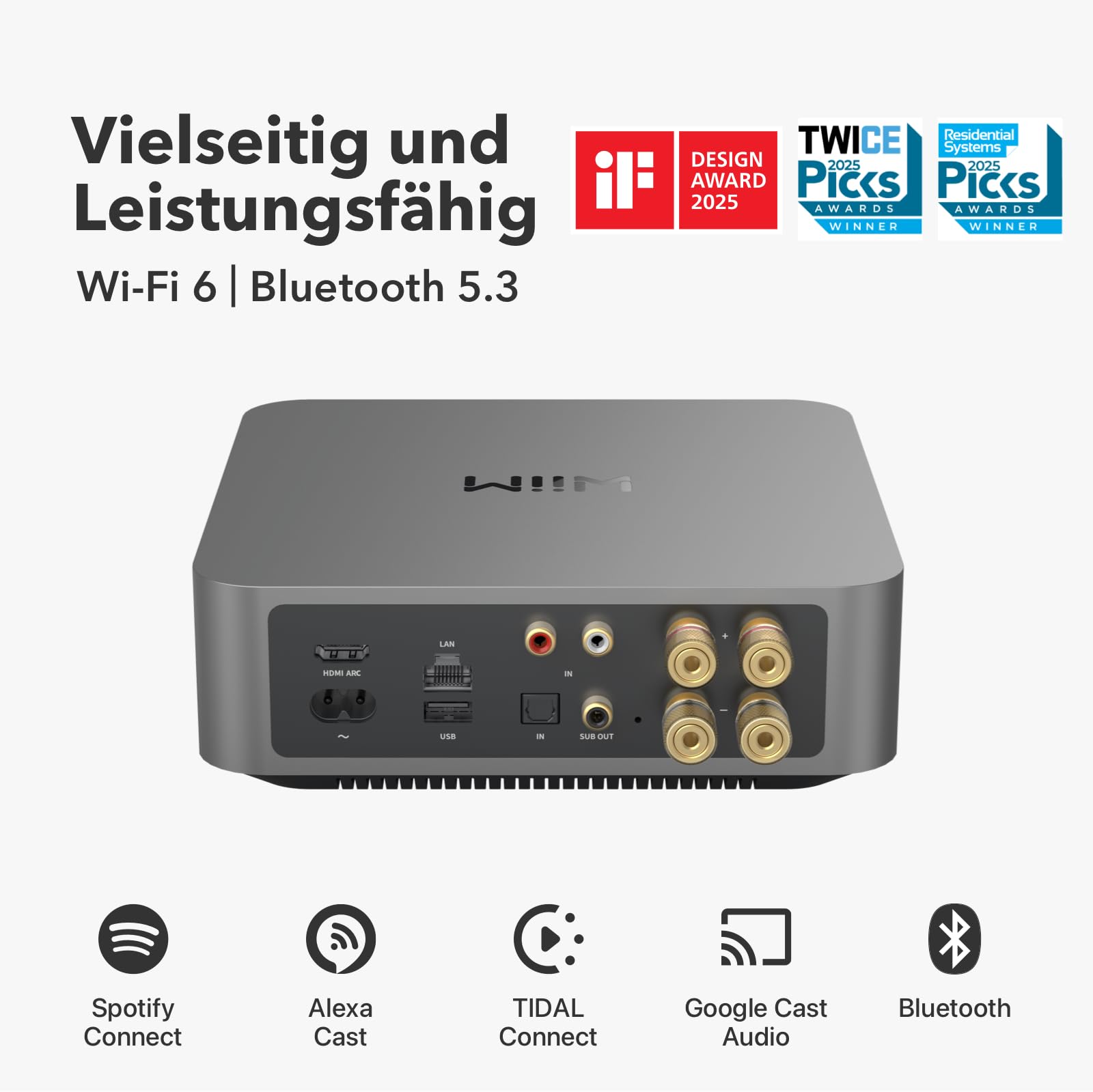 WiiM Amp Pro: Multiroom-Streaming-Verstärker | Kompatibel mit Google Cast, Alexa | HDMI, Sprachsteuerung | Streaming von Spotify, Amazon Music, Tidal & mehr - Dark Gray