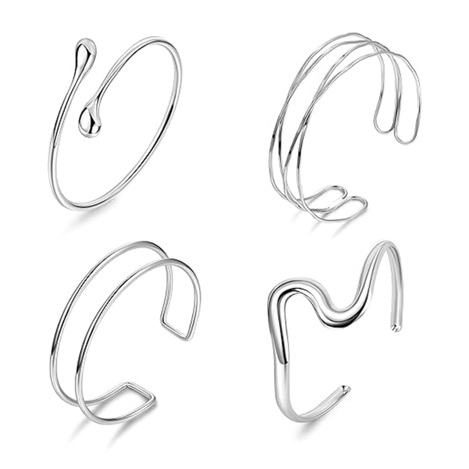 4PCS Arm Cuff Jewellery for Women, Arm Bracelet for Women, Arm Cuff: Minimalist Silver Coil Upper Armlet, Adjustable Open Bangle