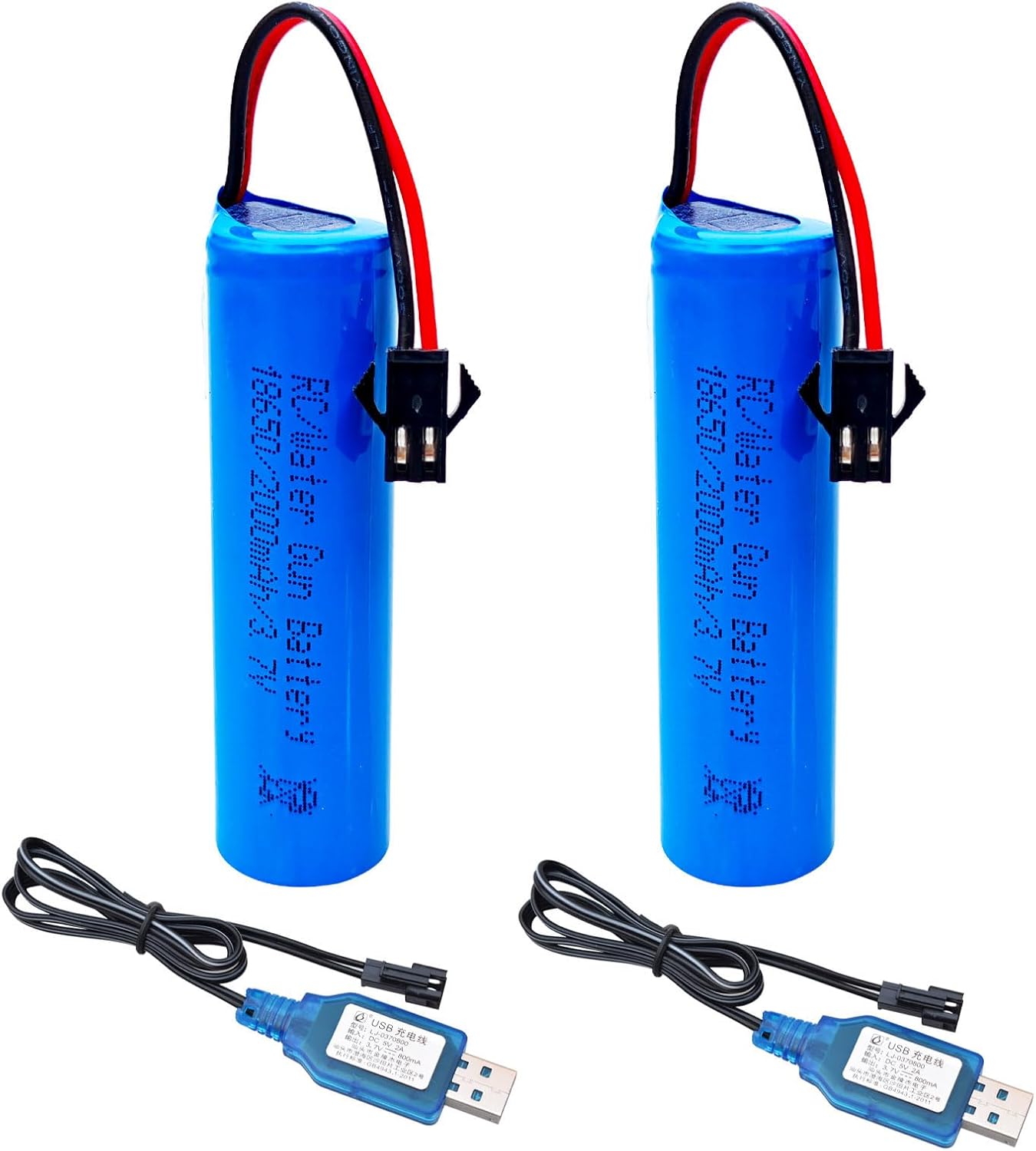 2 PACK 3.7V 2000mAh ( 3.7v 1200mah battery upgrade) Li-ion Rechargeable Batteries SM-2P Plug with USB Charge Cable for for Remote Control Monster Truck Off-Road Vehicle Racing Remote Control Car