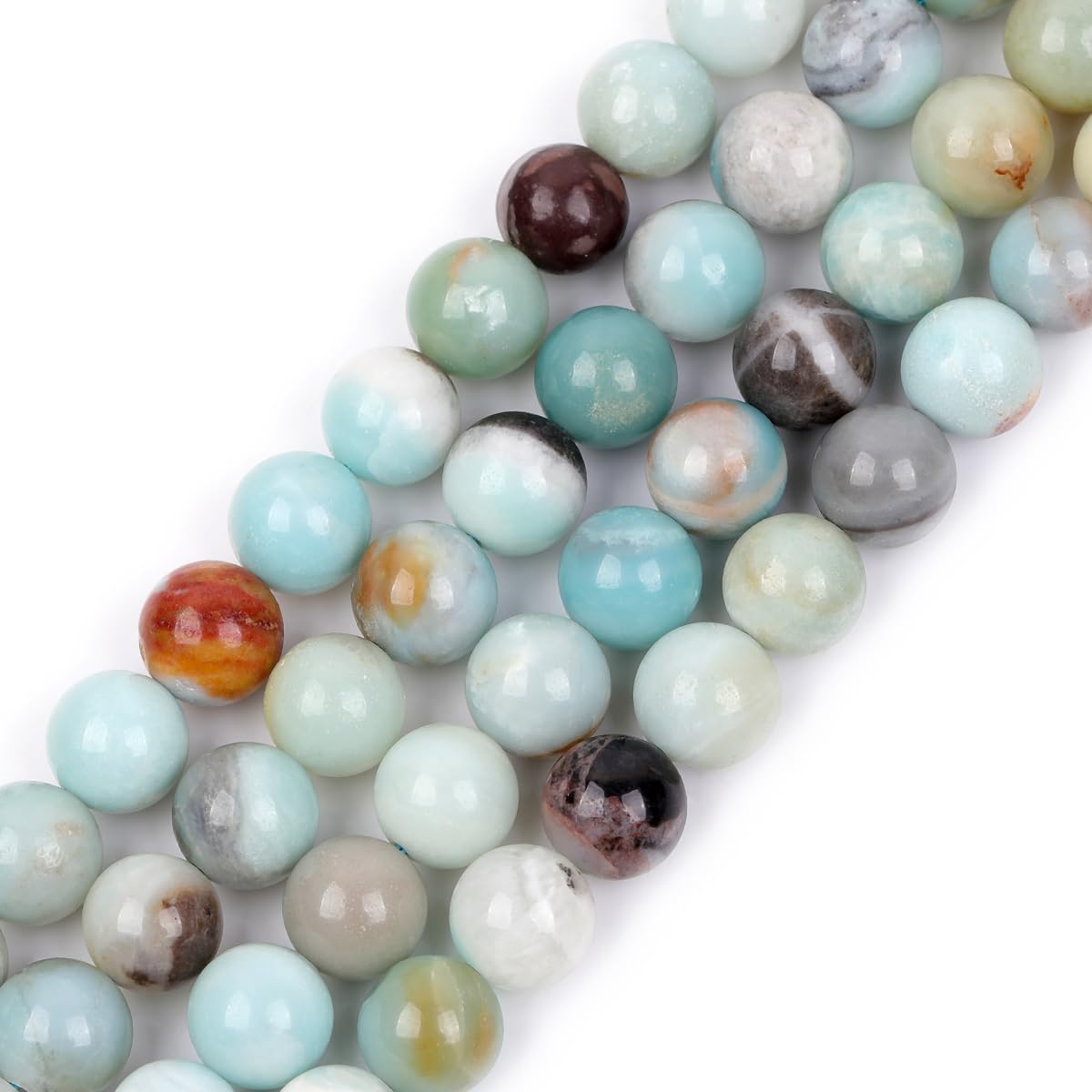 GEM-Inside Natural 10mm Amazonite Round Gemstone Semi Precious Loose Beads for Jewellery Making 15''