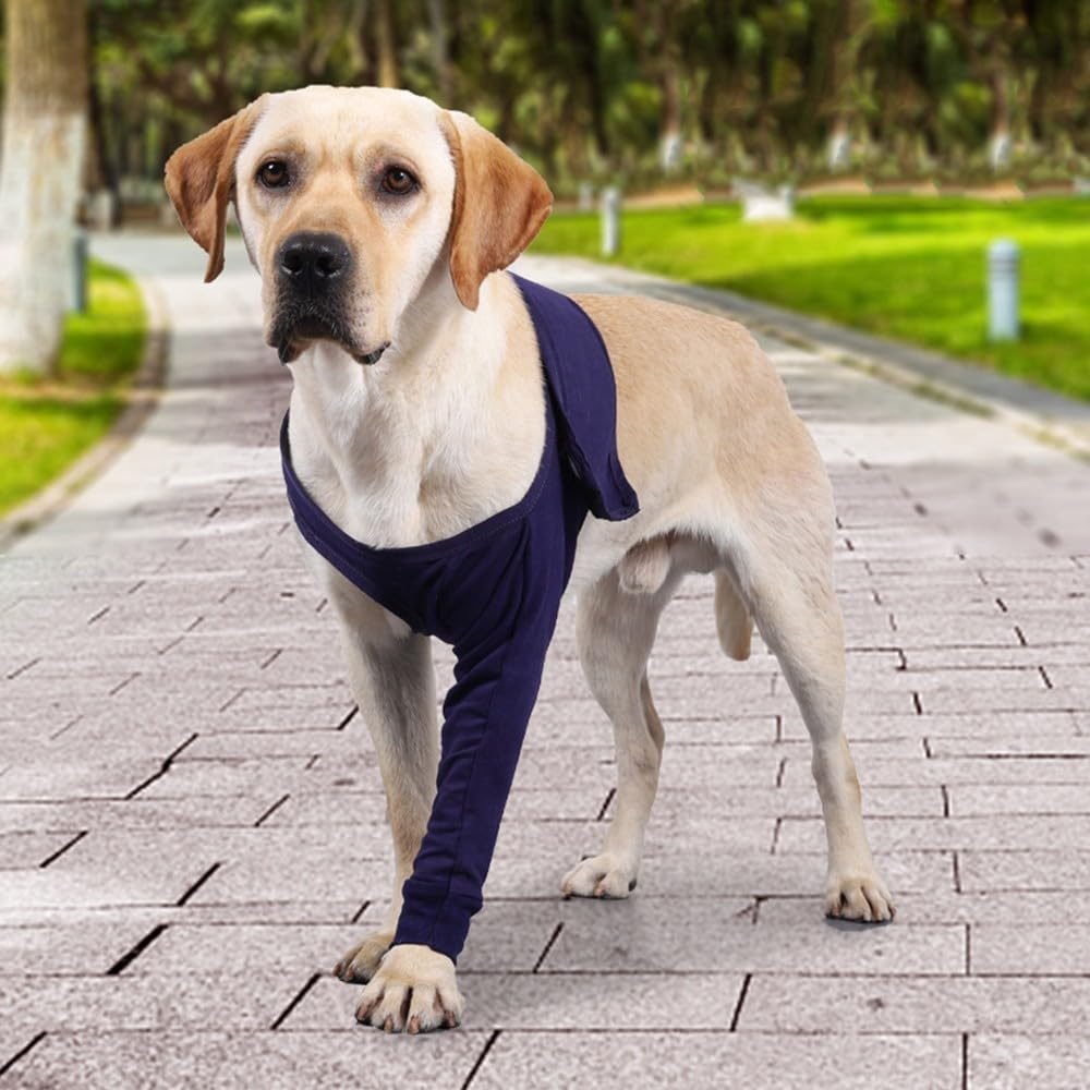 DONGKER Funda de protección antilamidos para perros, mangas de recuperación de cirugía para perros con calcomanías mágicas para lesiones en la pierna delantera de mascotas, recuperación de esguinces