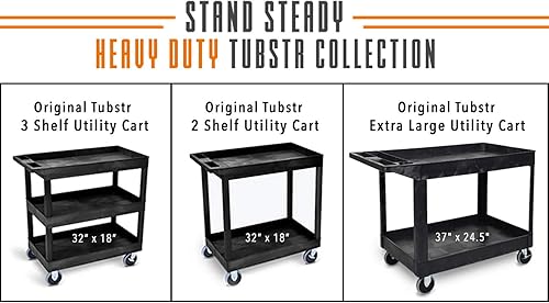 Miniatura 6 de Stand Steady Tubstr - Carrito utilitario de 2 estantes que soporta hasta 250 libras, carrito de plástico resistente con estantes profundos y ruedas