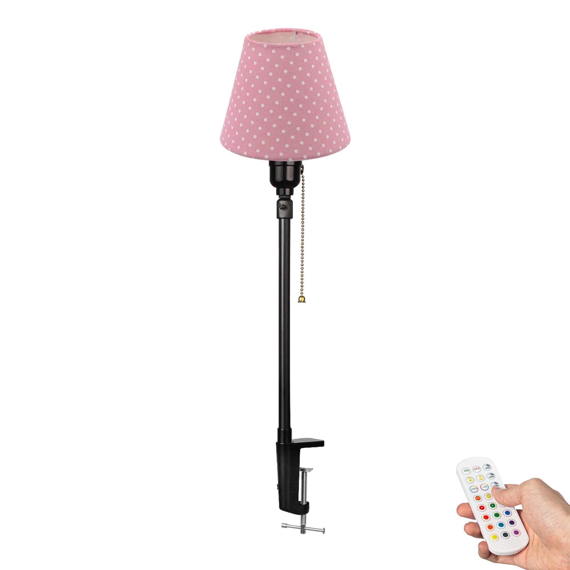 Wiederaufladbar Klemmleuchte mit Fernbedienung, Einstellbare Höhe Clip auf Schreibtisch Leselampe,Rosa Dimmbar Clamp Nachttischlampe mit Flexarm für Schreibtisch Nachttisch - DZ0031