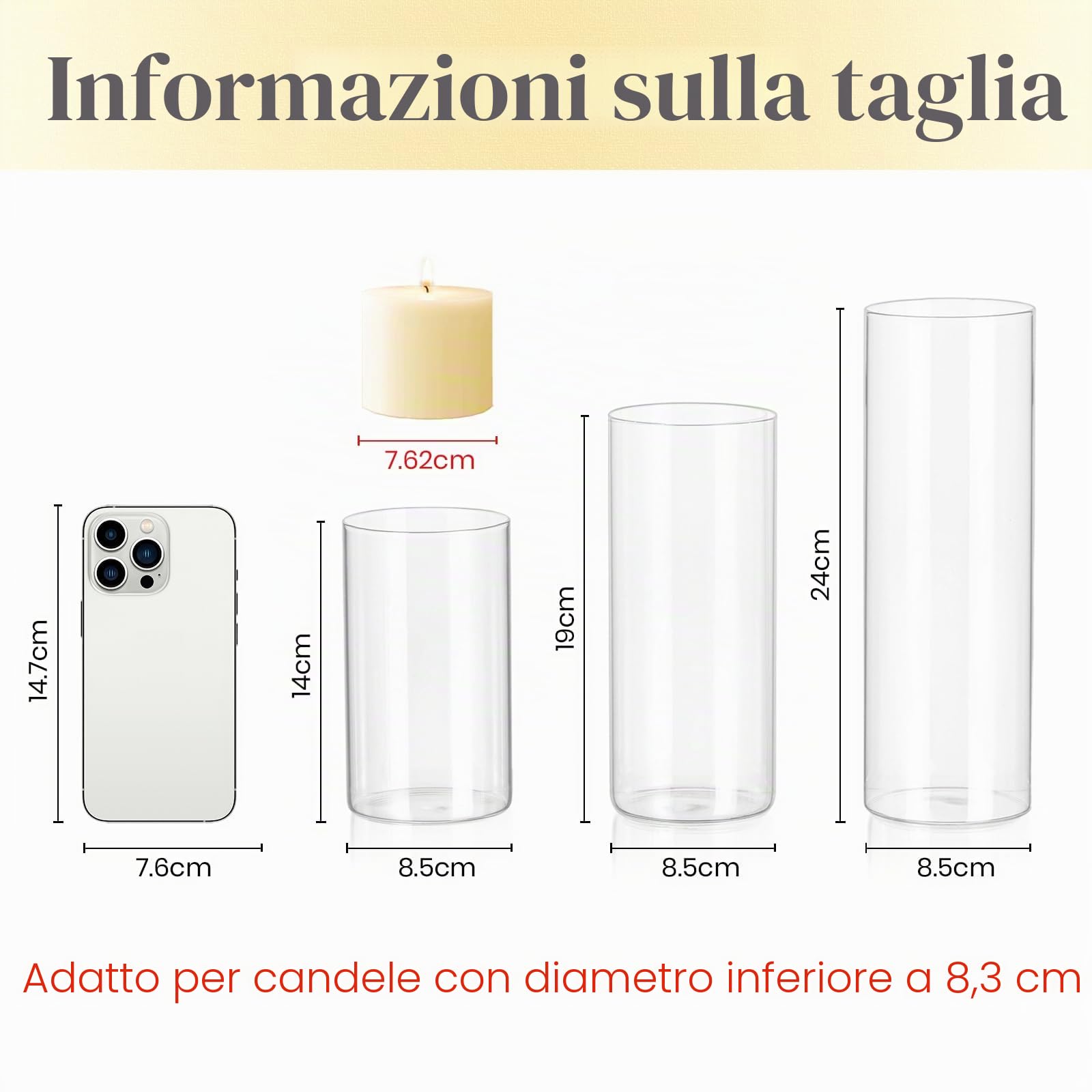 Portacandele Vetro Vaso Candele Galleggianti: Hewory Set di 24 Porta Candela da Tavolo Cilindri in Vetro Trasparente Vasi per Centrotavola Decorative Cilindrico Candelabro