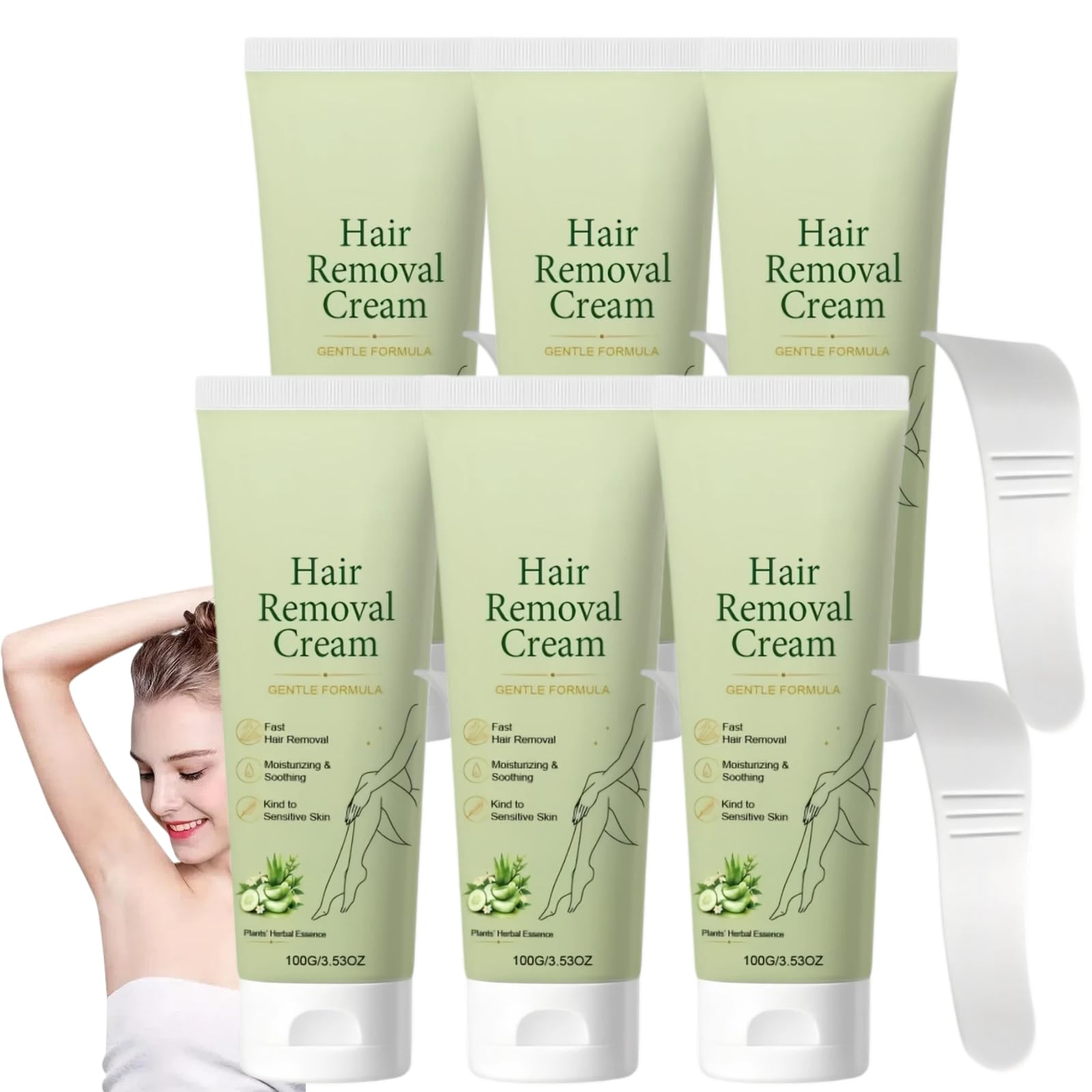Crema depilatoria rápida e indolora para la zona del bikini, piernas, brazos y axilas. Crema de depilación suave para mujeres y hombres con aloe vera y manzanilla. Eficaz, indolora y (6 unidades)