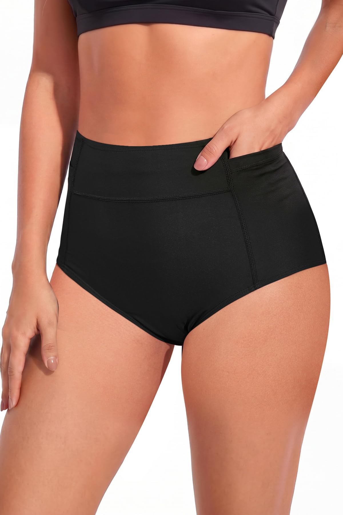 Women High Waisted Swimsuit Bikini Bottoms - Tummy Control Swim Bottom Full Coverage Bathing Suit with Pockets 2025-image-15