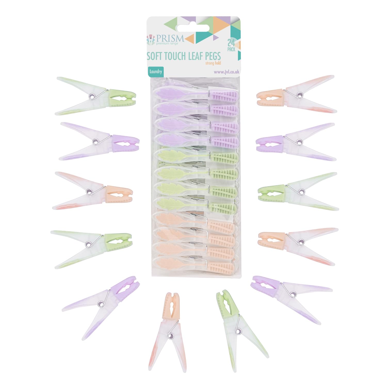 JVL 24 Pack Soft Touch Leaf Clothes Pegs – Laundry Pegs – Assorted Colours