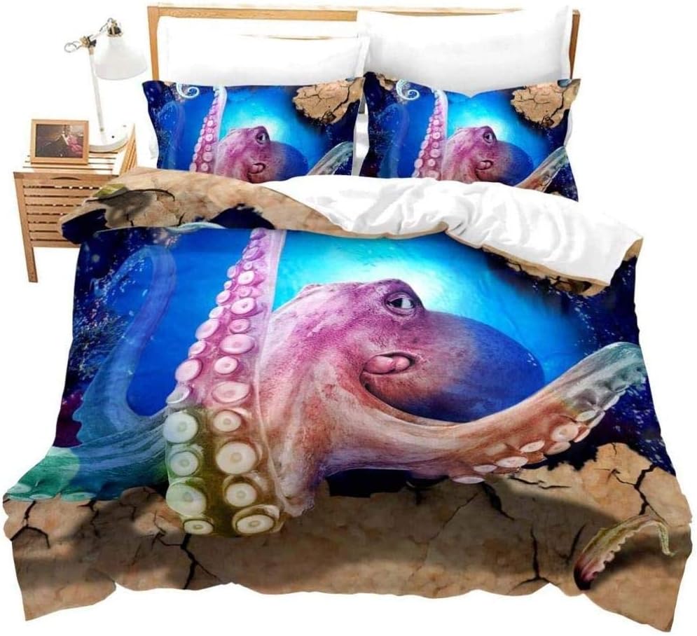 タコ寝具セット3d布団カバー タコパターン布団カバー クイーンサイズソフトマイクロファイバーコンフォートセットキングオーシャンテーマ布団 カバー用キッズシングルダブルセミダブル3ピース 1掛け布団カバー2枕カバー 寝具カバーセット サイズ セミダブル Www