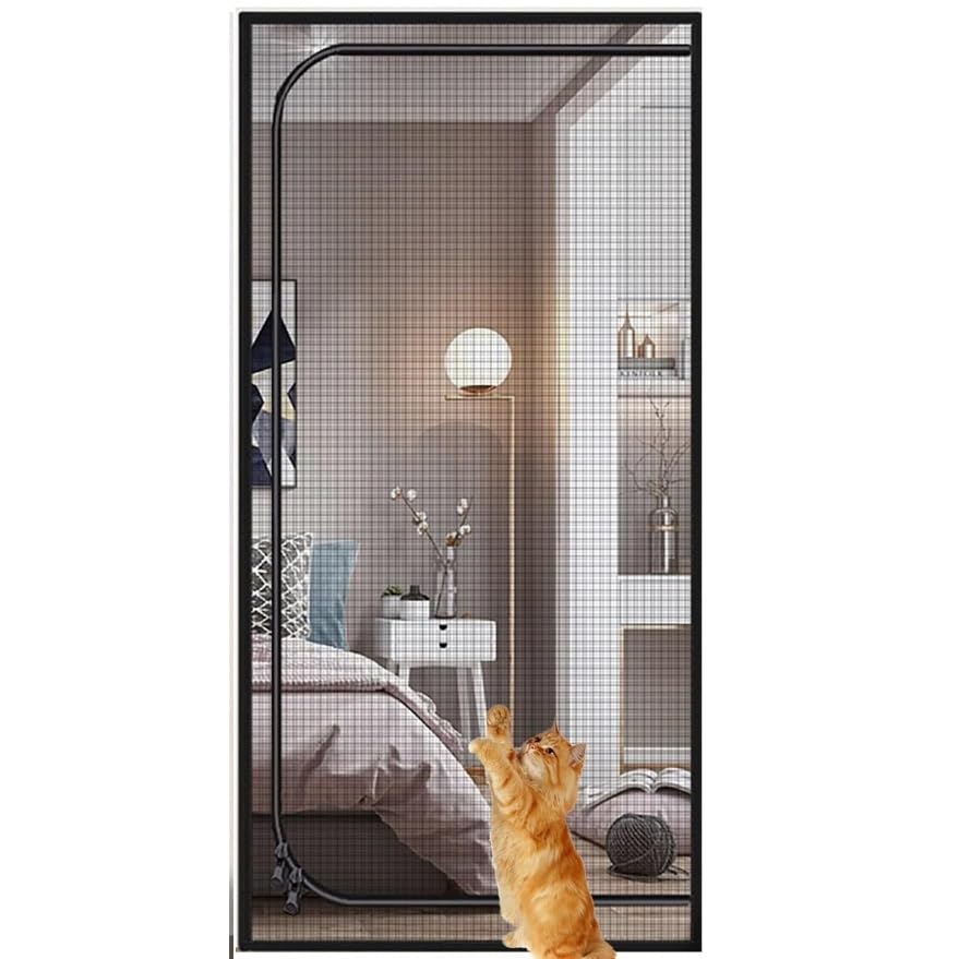 Katzengittertür, Dickes Balkontürgitter Mit Reißverschluss, Verhindert, DASS Welpen Und Katzen Aus Dem Haus Rennen, 90 X 200 cm(80x200cm)