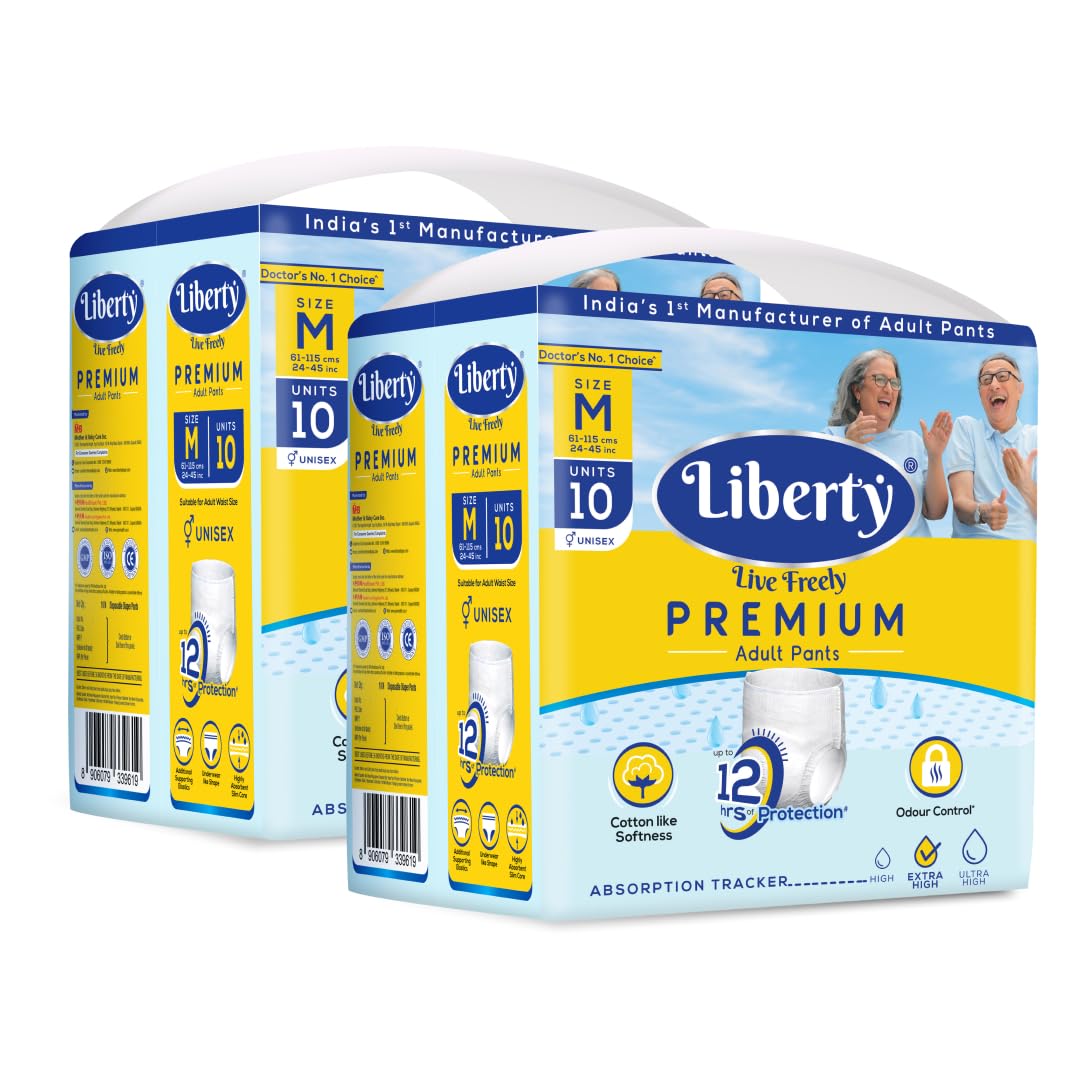 Liberty Premium Adult Diaper Pants, Medium (M) Size, 20 Count, Waist Size (61-115cm | 24-45 inches), Unisex, Leak Proof, Extra Elastics, High Absorbency, 12 Hrs protection, Pack of 2, 10 count/pack (B08X33PNDX) Amazon Price History, Amazon Price Tracker