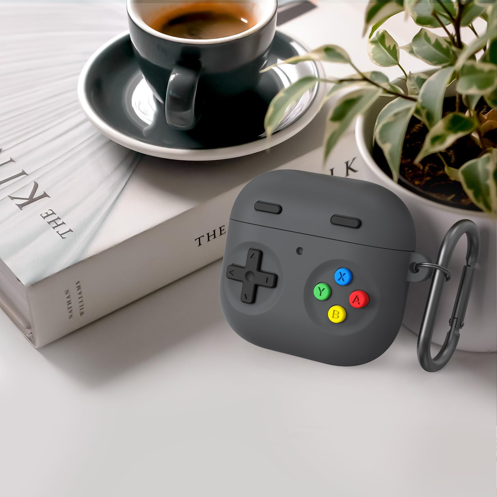 Delidigi for AirPods 4 Case Cover, Classic Handheld Game Console Design Silicone Protective Case with Cleaning Pen and Keychain for AirPods 4th Generation 2024 (Deep Grey, AirPods 4th Gen)