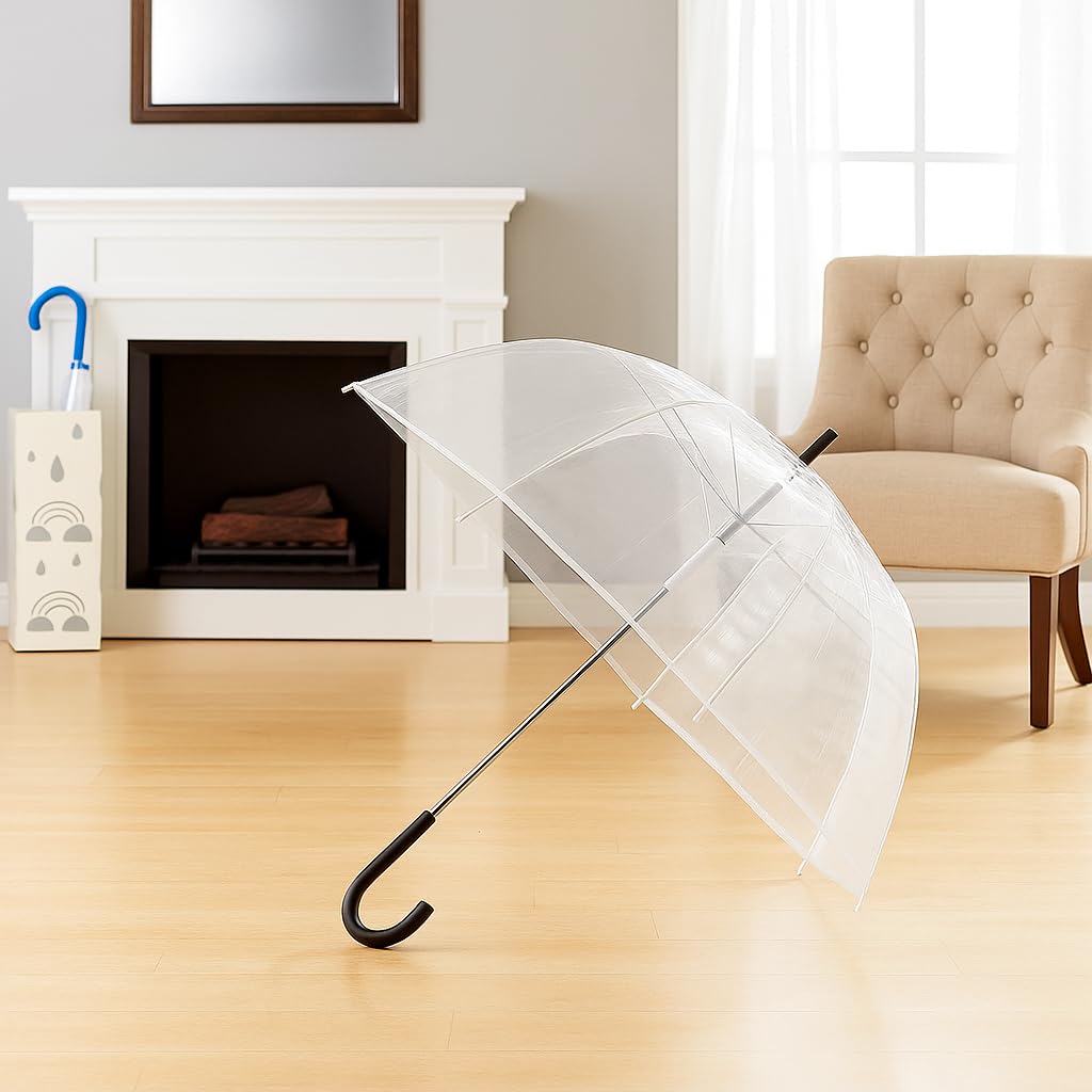 Générique Parapluie Transparent, 85 cm de Diamètre, PVC Imperméable, Manche Noir, Protection Soleil et Pluie, Ombrelle Mariage, Parapluie de la Mariée