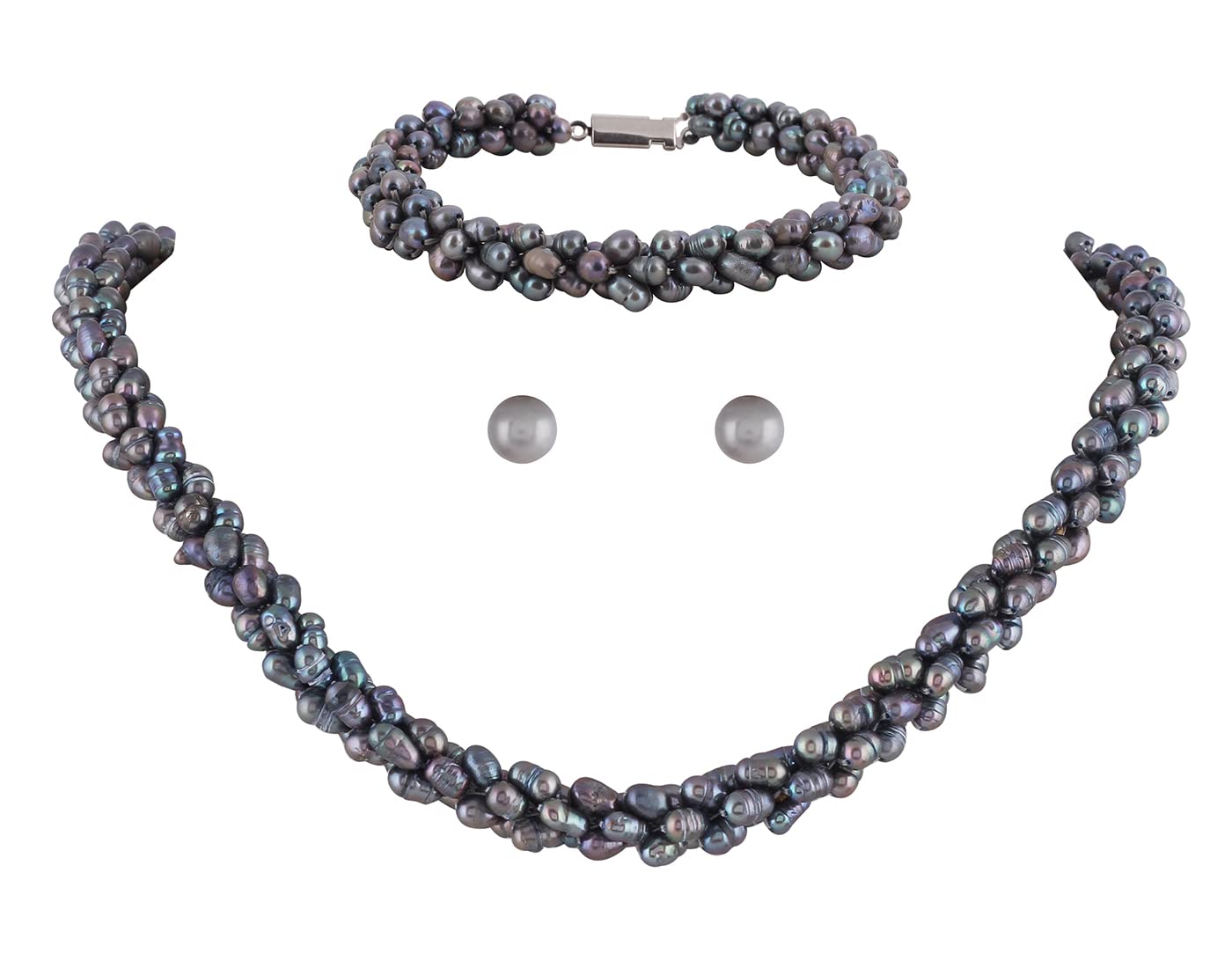 Hyderabad Jewels Real Natural Fresh Water Seed Pearls Necklace N Matching Bracelet Combo For Women Girls (Grey Colour) (B09T3Q6WBG) Amazon Price History, Amazon Price Tracker
