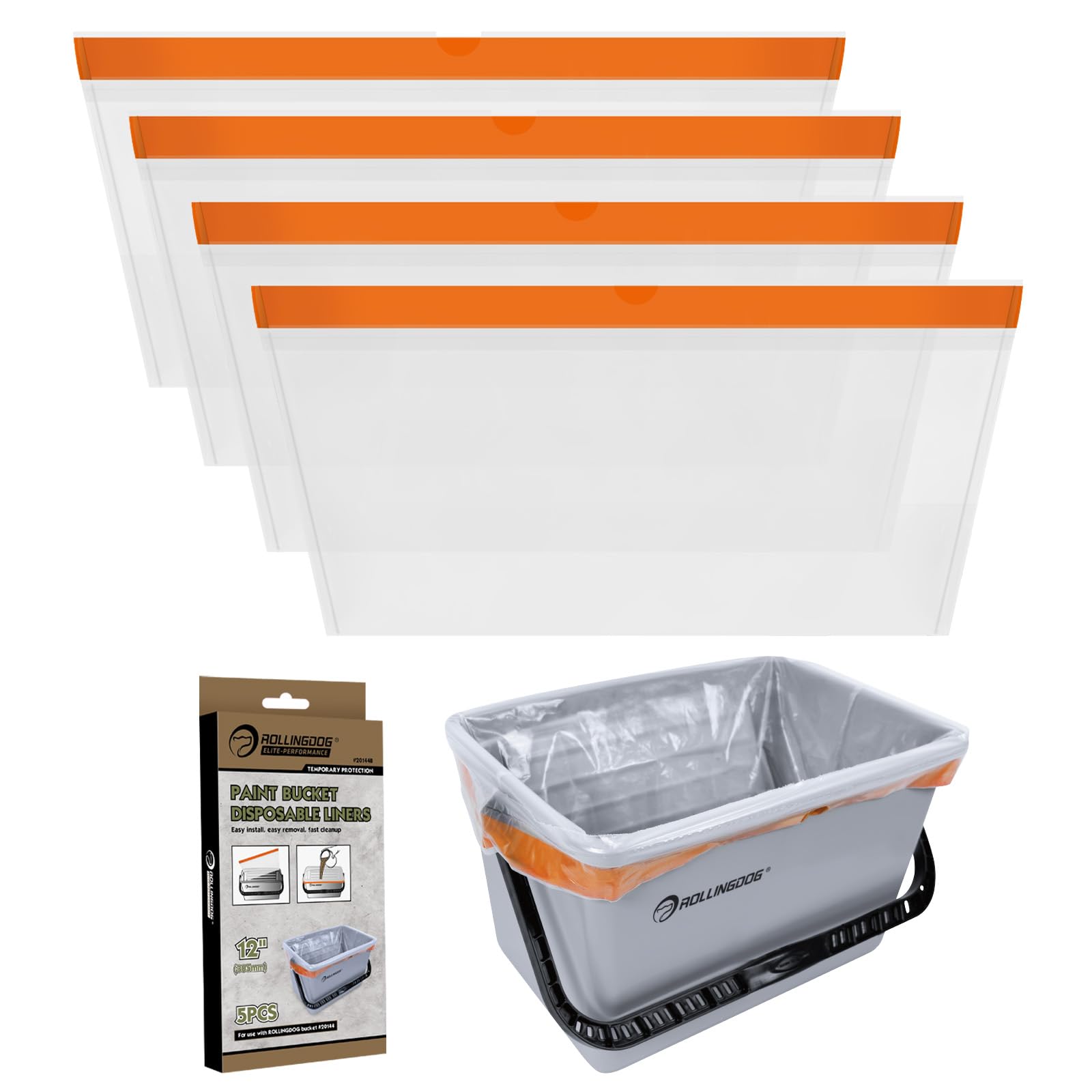 Rollingdog 12 Inch - Everyday Use 12 Inch Paint Bucket Liners - 5 Pack For Bucket Drawstring Closure Easy Cleanup Heavy Duty Ldpe Material