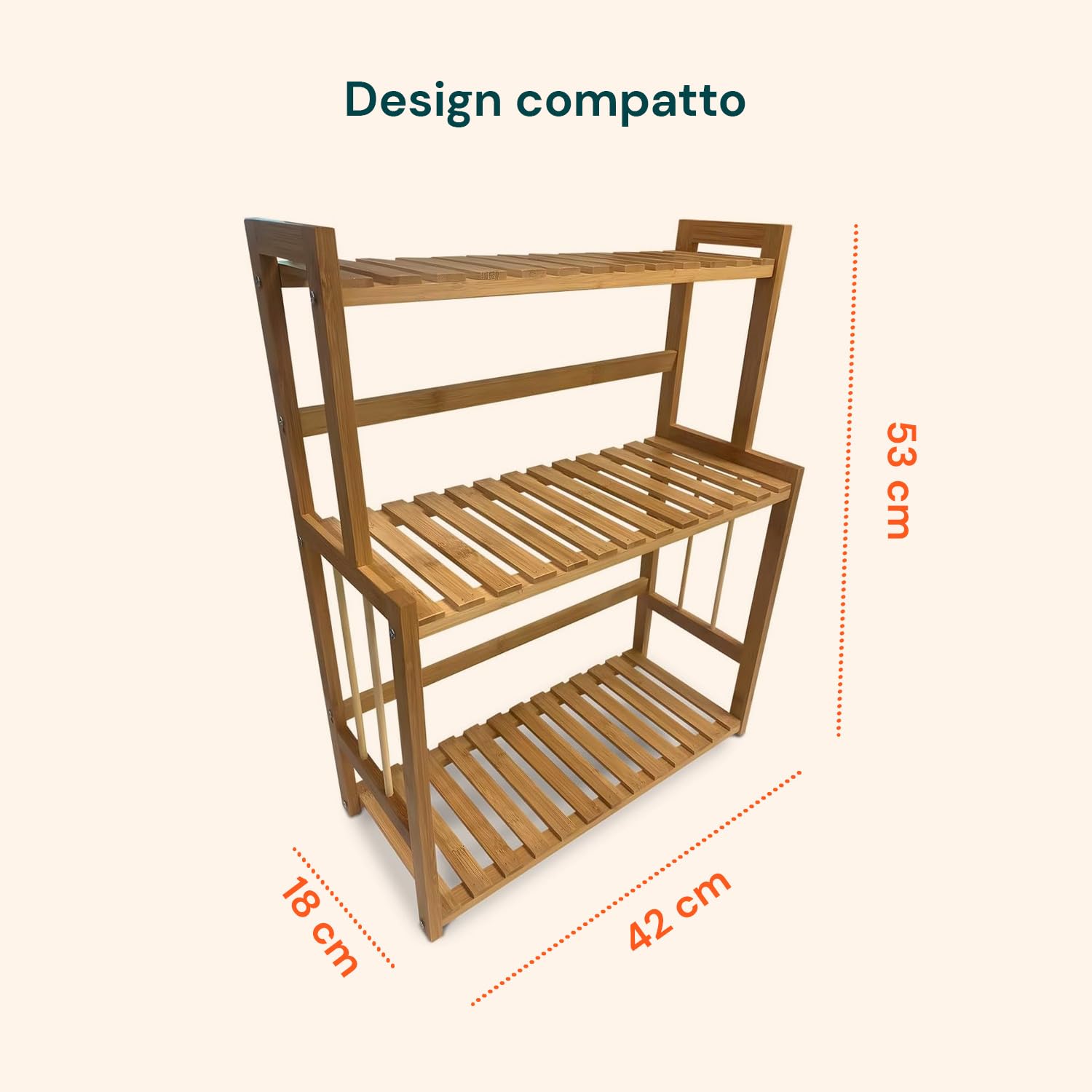 Avilia Scaffale Bambù 3 Ripiani 42x18x53cm – Organizer Multiuso Salvaspazio, Capacità 20kg – Scaffale Stabile ed Ecologico, Facile da Montare – per Bagno, Cucina o Ufficio