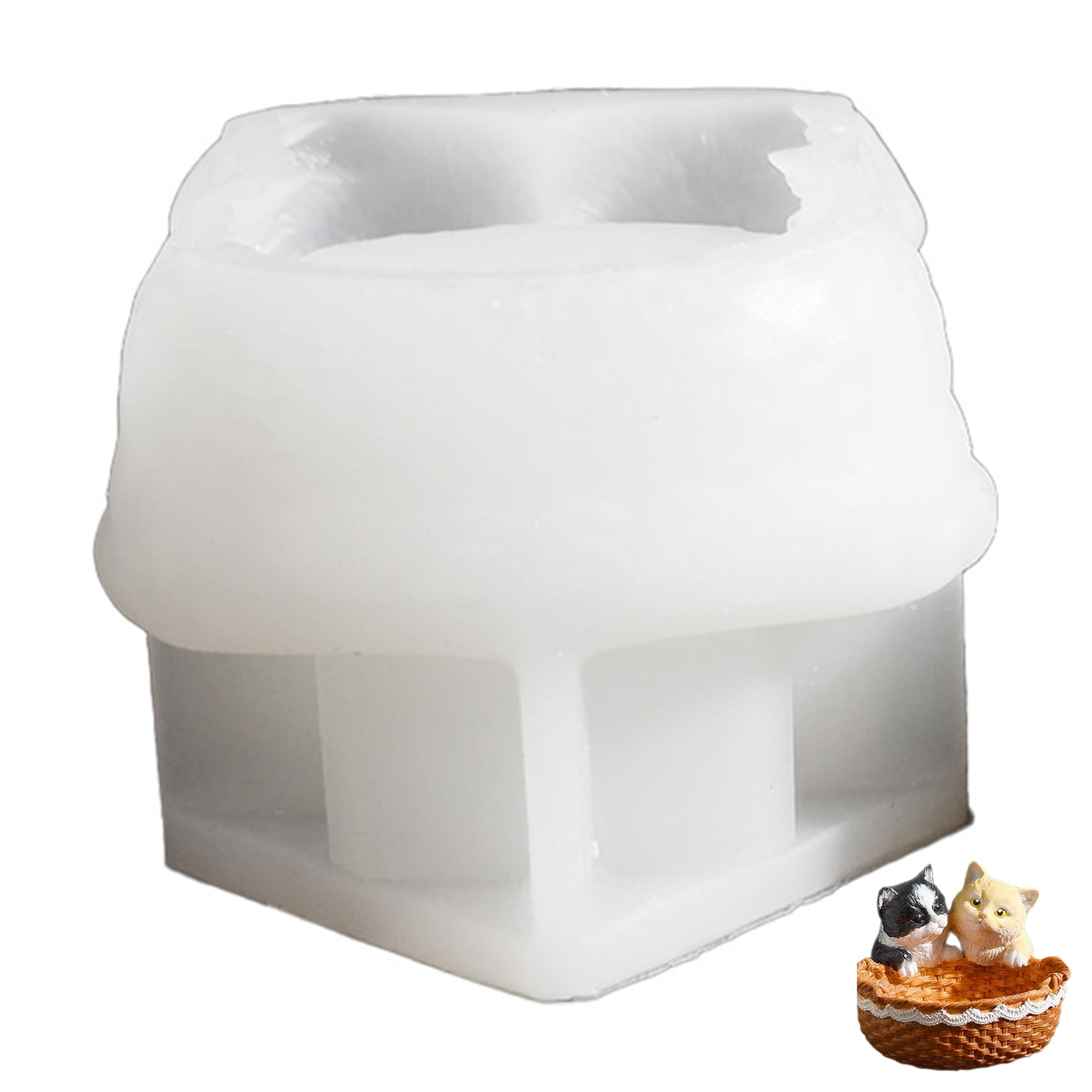 Bemonew Plaster Molds, Two-cat Woven Basket Silicone Molds For Plaster, Animal Resin Moulds - White