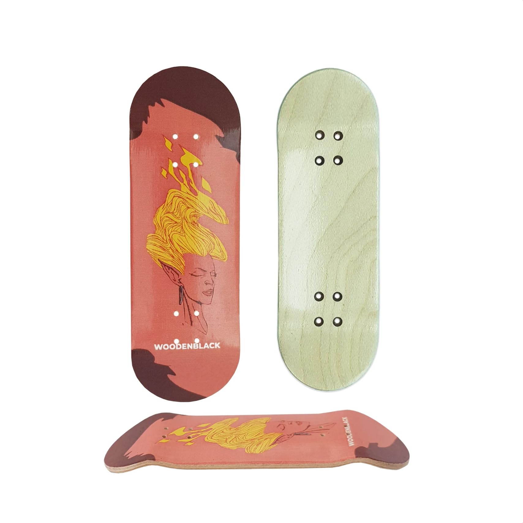 WOODENBLACK Fire Hair Pro Fingerboard Deck - Handmade