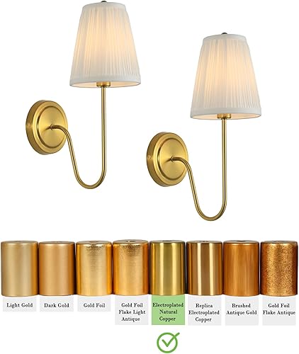 Miniatura 8 de Electro bp Elegantes apliques de pared individuales de tela brocado plisada blanca con brazo de metal curvado dorado pulido, E12, 40W, cableado