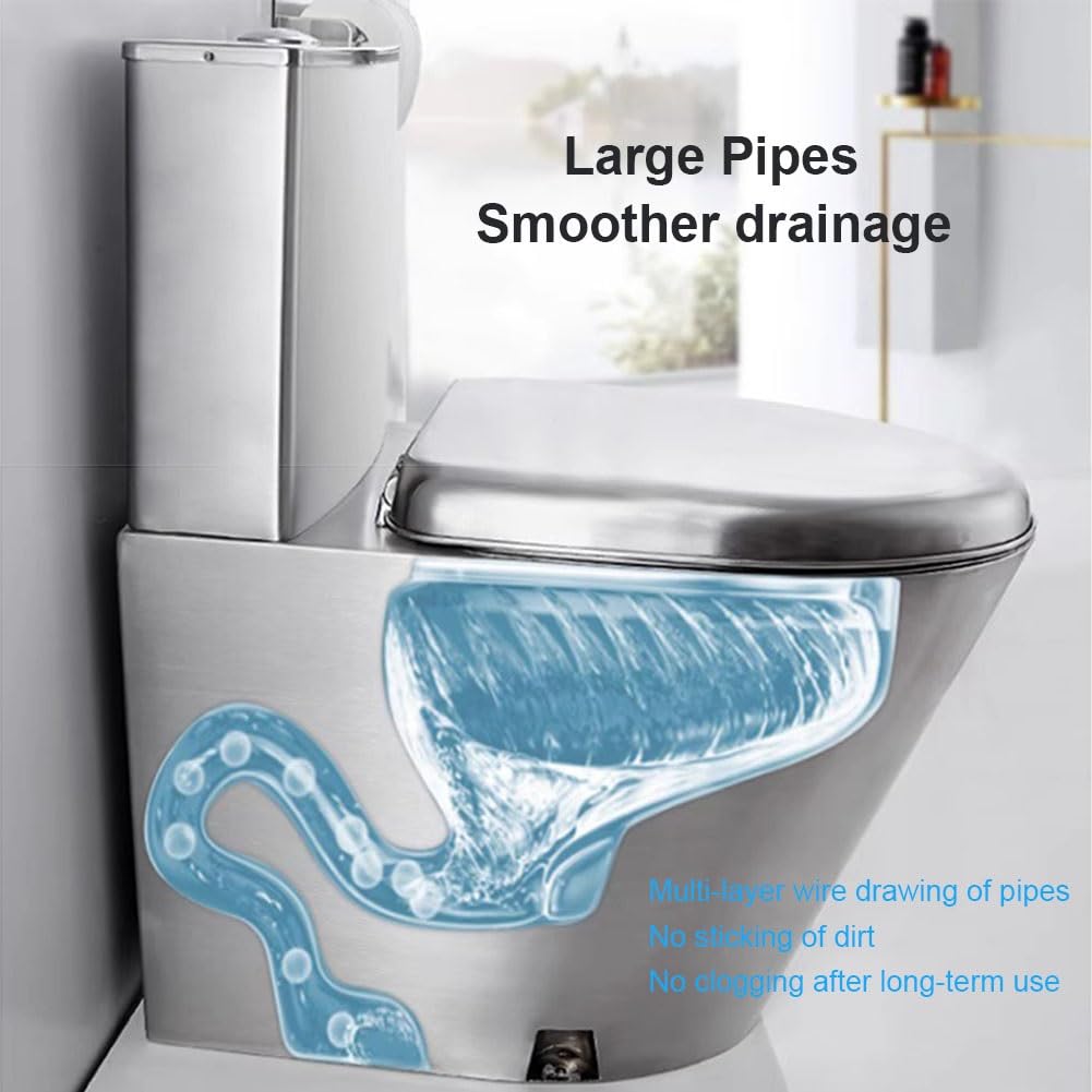 Inodoro de acero inoxidable con asiento abatible, de bajo consumo de agua