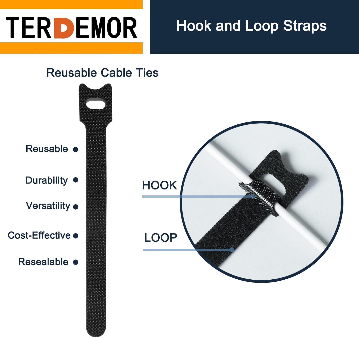 Reusable Cable Ties 120 PCS with 10M Hook & Loop Strap, Black - Cord Management for Home, Office, Workspace, Travel & Crafting – Keep Wires Organized & Tangle-Free - Image 3