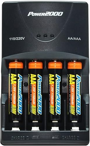 Power2000 4 AAA Nickel Metal Hydride (NiMH) 1000mAh Rechargeable Batteries with 110/220V Rapid Battery Charger