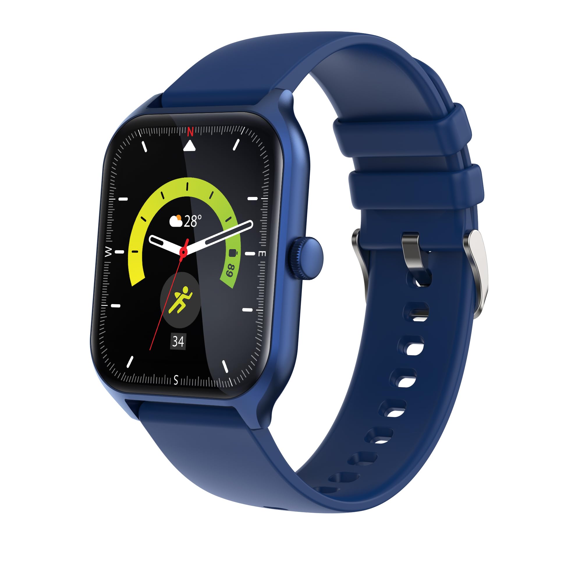 VN Smart Watch - 2 Years Warranty | 1.96" TFT Display | Bluetooth Calling | Heart Rate, SpO2, Stress Measurement | 500 Nits Brightness | Zinc Alloy Metal Body | Silicone Strap (Delft Blue)