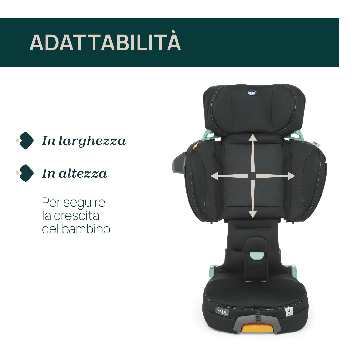 Chicco Fold&Go I-Size Seggiolino Auto 15-36 kg con Connettori Rigidi ISOFIX, Bambini 3-12 Anni, Reclinabile e Pieghevole, Protezione Laterale, Altezza e Larghezza Regolabili, Nero