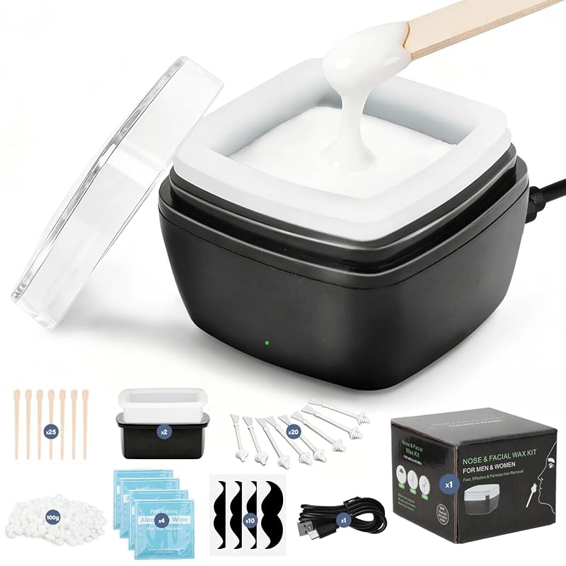 Kit de depilação com cera BLUETOP para nariz e orelhas, aquecedor USB-C, 100 g de cera e acessórios