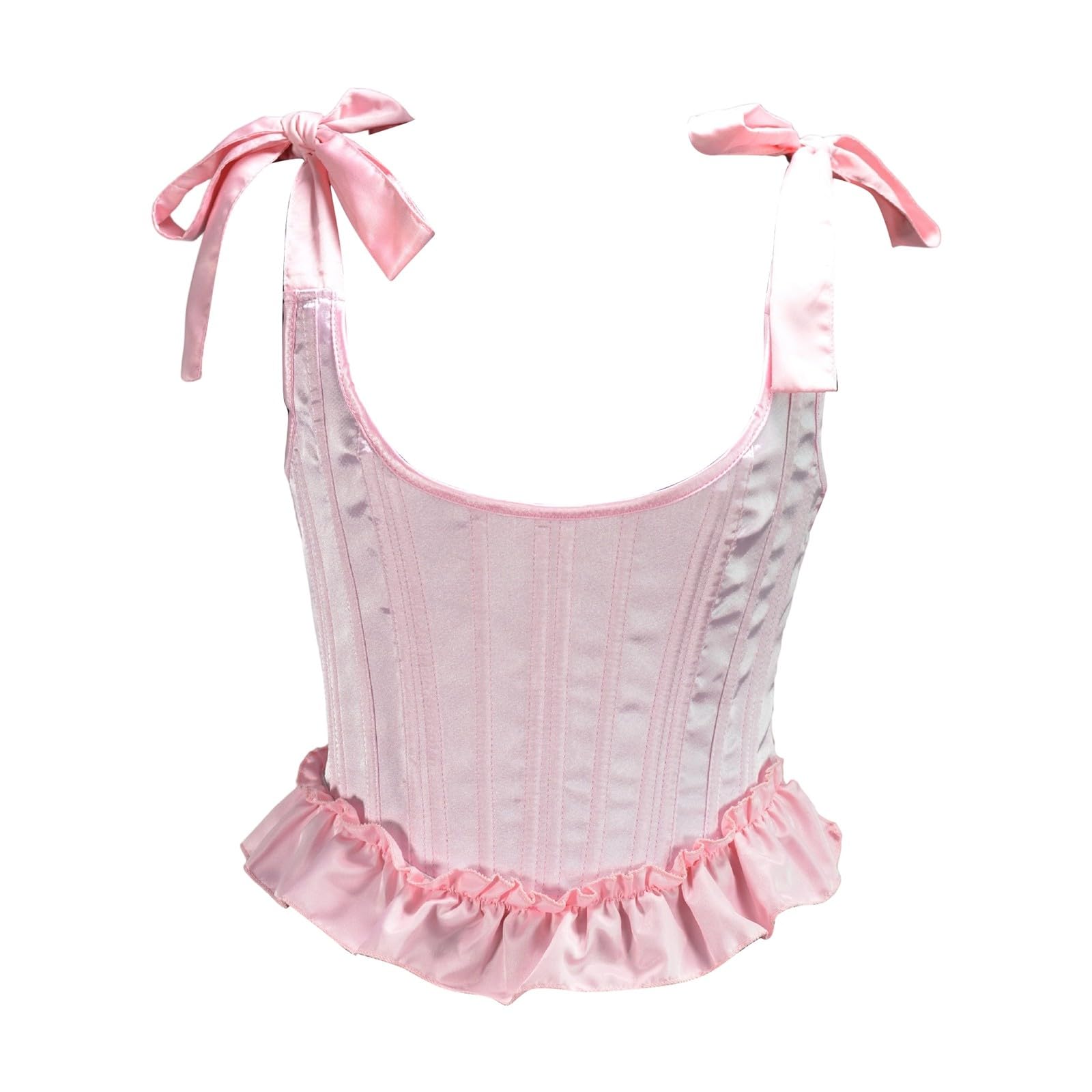 Corsetto Donna Modellante, Corpetto Top Donna Elegante | Top corsetto Cintura a spina di pesce con spalline a fiocco e orlo arricciato