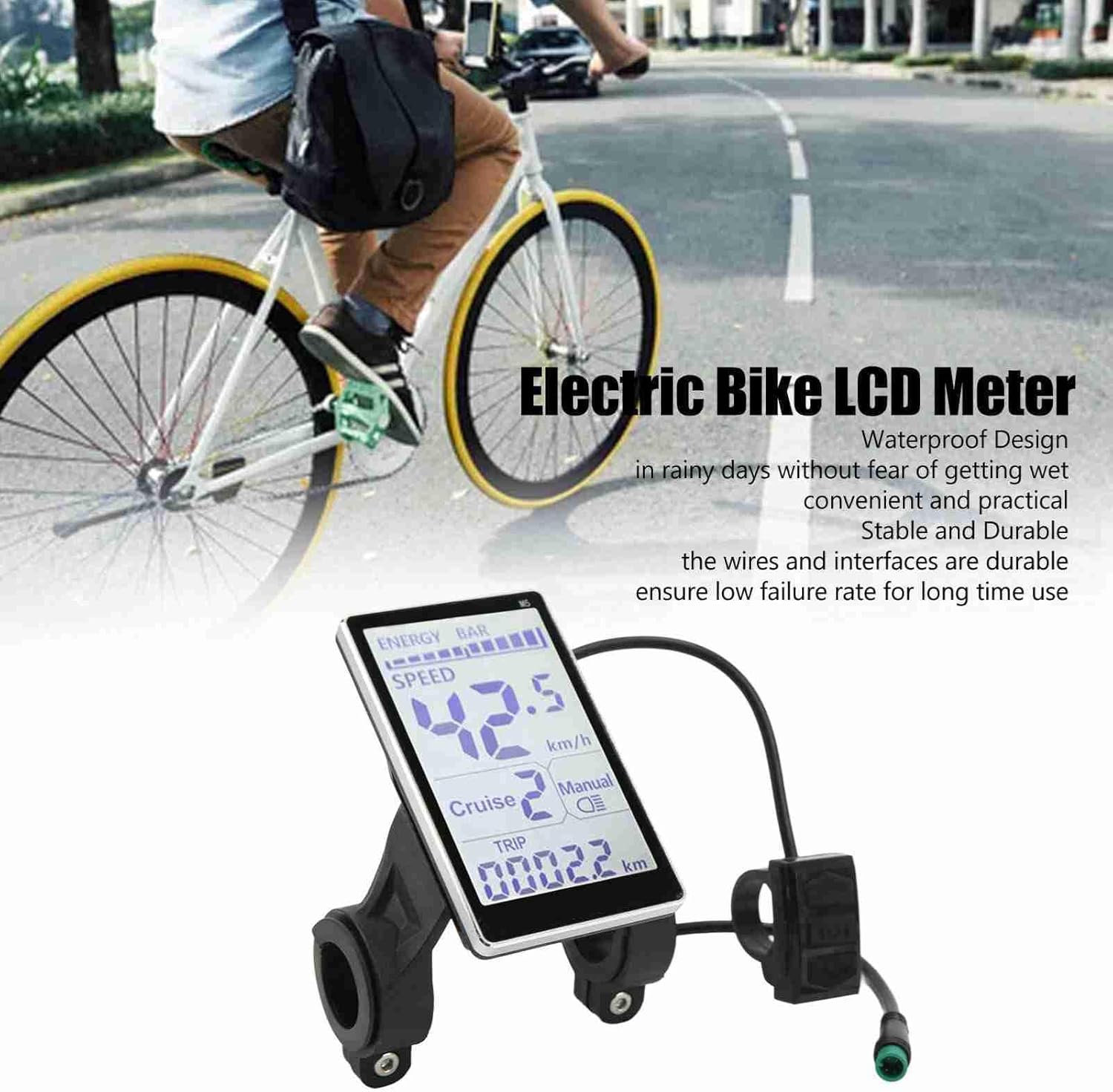 Electric Display Panel E Scooter Speed Monitor, 5 Pin M5 LCD Panel Screen for 31.8 22.2mm Electric Bikes, 24V, 36V (Default), 48V, 60V Adjustable E Scooter M5 Display