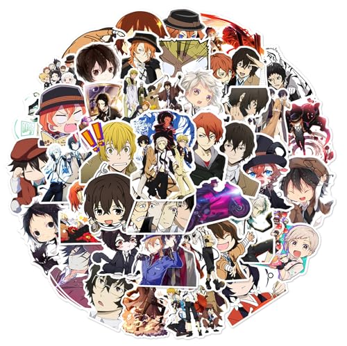 50Pcs Bungo Stray Dogs Stickers Popular Classic Anime Stickers Waterproof Vinyl Decals for Bumper Cars Computer Scrapbook Guitar Luggage Skateboard Cute Aesthetic Manga Gifts (DG)