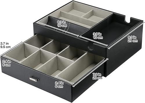 Miniatura 7 de ProCase Paquete organizador de joyas de madera con bandeja de valet de doble capa