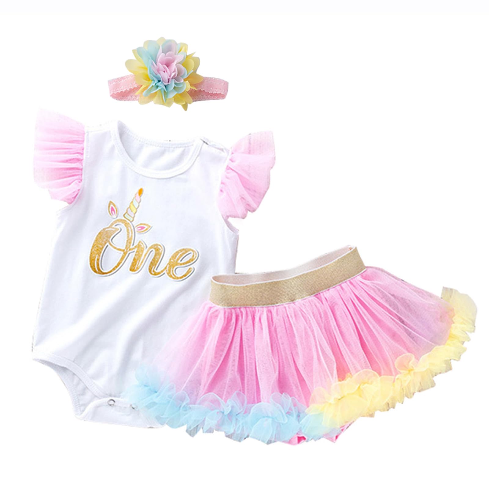 Abito da Primo Compleanno per Bambina Tutu con Gonna 1 Anno Regali per Bambina