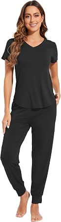 WiWi Bamboo Pajama Set For Women - Short Sleeve Top & Capri Pants, Soft Loungewear With Lace Trim - View #2