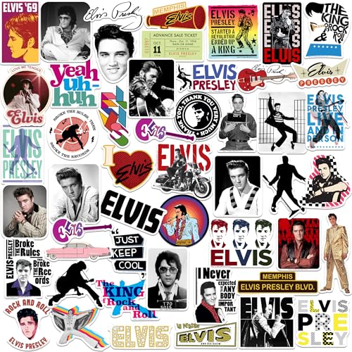 Elvis 50ct Vinyl Large Deluxe Stickers Variety Pack - Laptop, Water Bottle, Scrapbooking, Tablet, Skateboard, Indoor/Outdoor