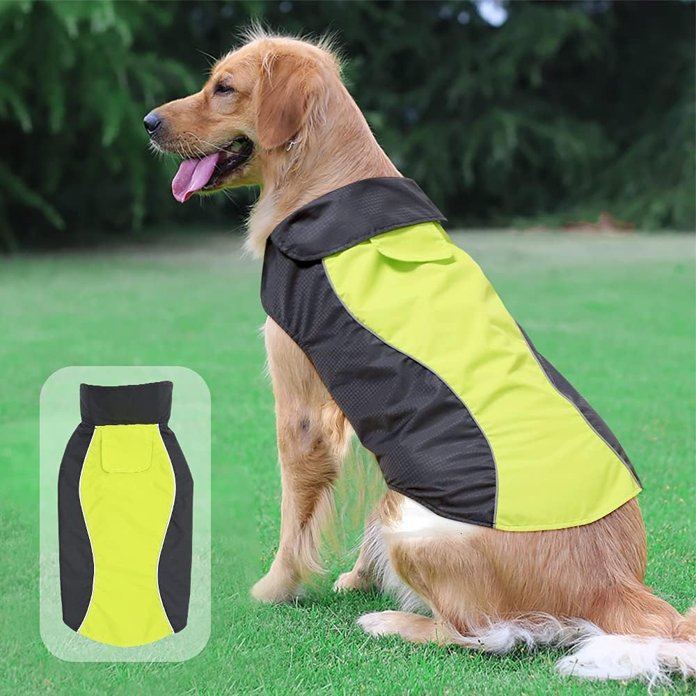 Dog Raincoat Waterproof Windproof Dog Jacket with Comfortable Fleece Reflective Line Dog Cloth Apparel for Small Medium Large Dogs…