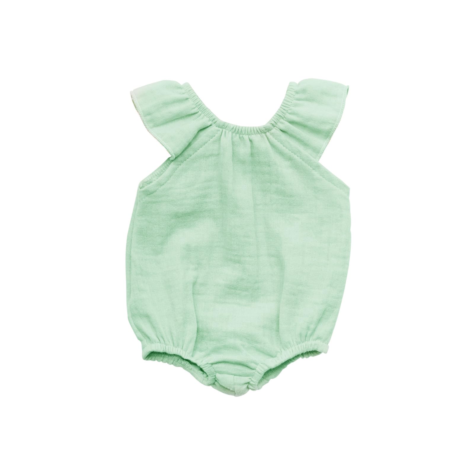 Heless 54030 - Dziewczynka lalka z muślinowym body, z falbankami w kolorze miętowym, wykonana w 100% z bawełny organicznej, rozmiar lalki 34 cm