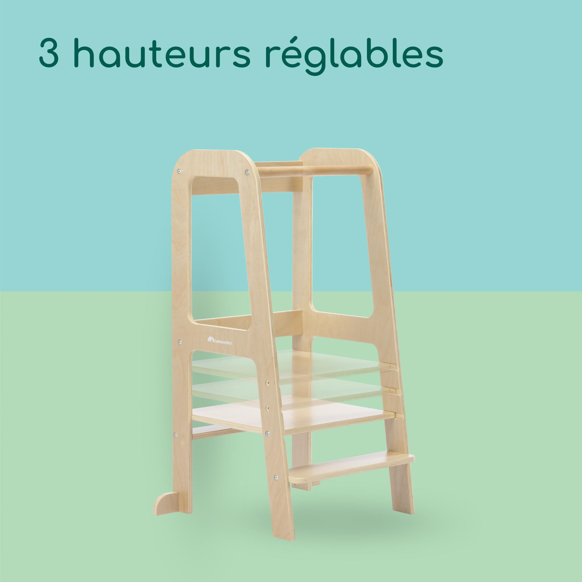 Bebeconfort Hoya, Tour d'Observation Enfant, 1,5 à 6 Ans (10-30 kg), 3 Hauteurs Réglables, Sécurité Certifiée, Tour d'apprentissage Montessori, Légère 6,2 kg, Design, Durable, Natural Wood