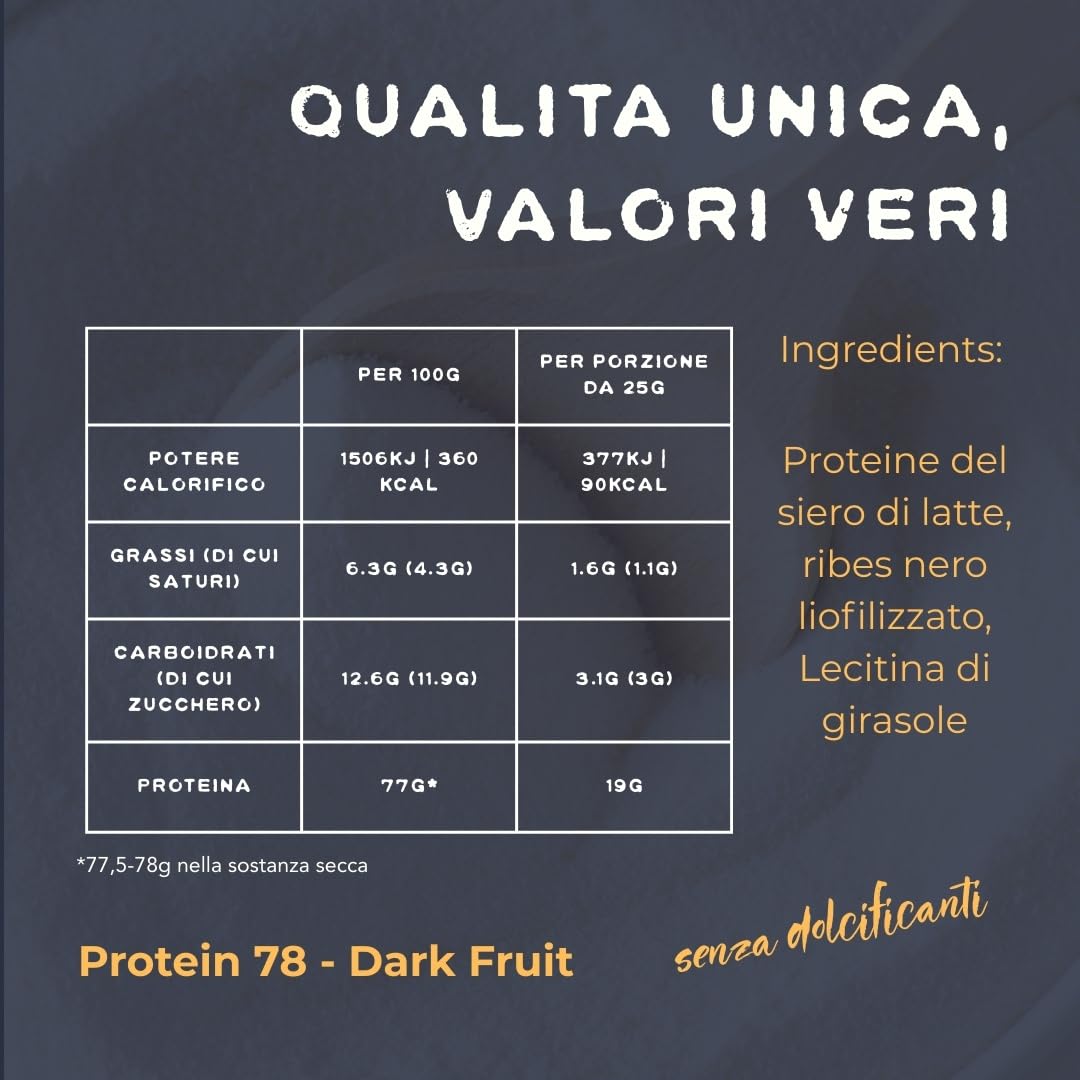 Protero Weide Whey Dark Fruit • Qualità Grass-Fed • Senza Zuccheri né Dolcificanti Aggiunti • 800g