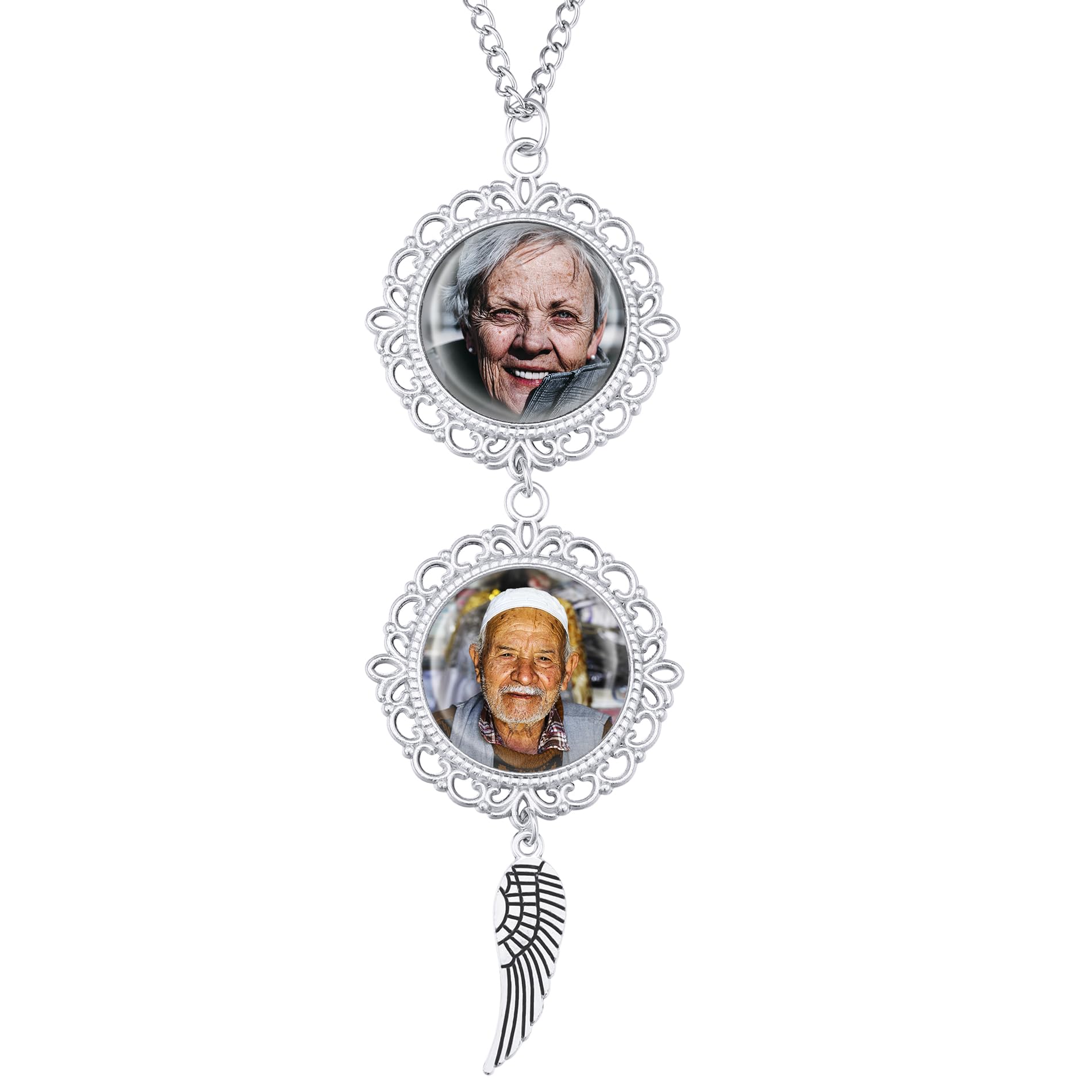 OTXIXTO Personalized Car Rear View Mirror Accessories with Photo Text, Custom Car Hanging Ornament Rearview Photo Charm, Pet Memorial Sympathy Gifts for Loss of Loved One -Style E