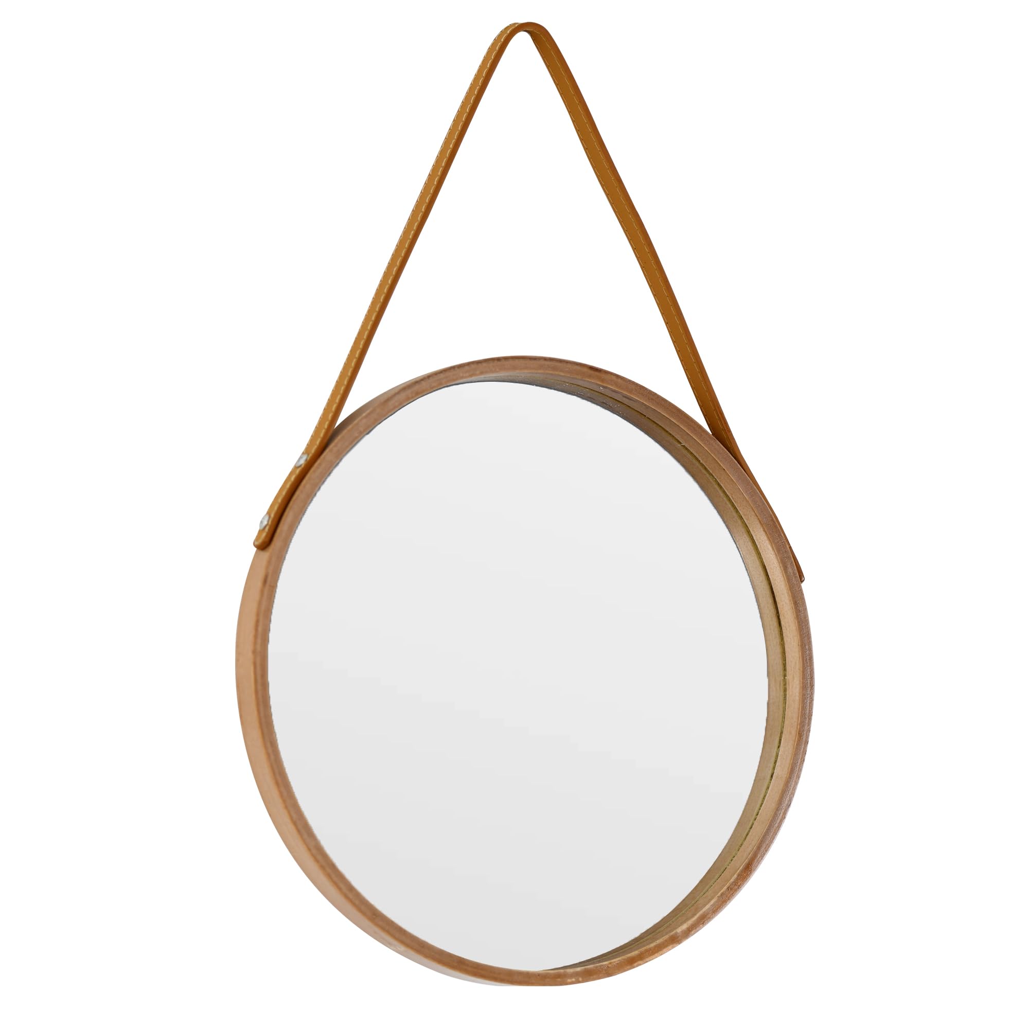 Photo 1 of Wartter Natural Round Hanging Mirror, 11.8 Inch Farmhouse Mirror with Leather Hanging Rope for Bathroom, Bedroom, Living Room, Entryway Home Decor. (Natural, S-11.8in)