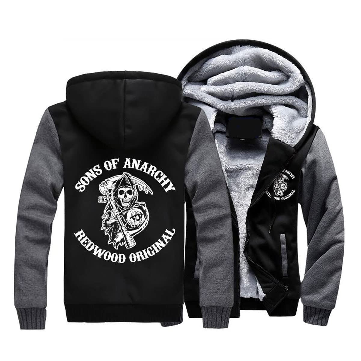 Sweat à Capuche pour Homme – Anarchy Sons Print Sportswear épais Polaire Chaud à Capuche d'hiver Veste à Capuche Zipper éclair Actif Manteau