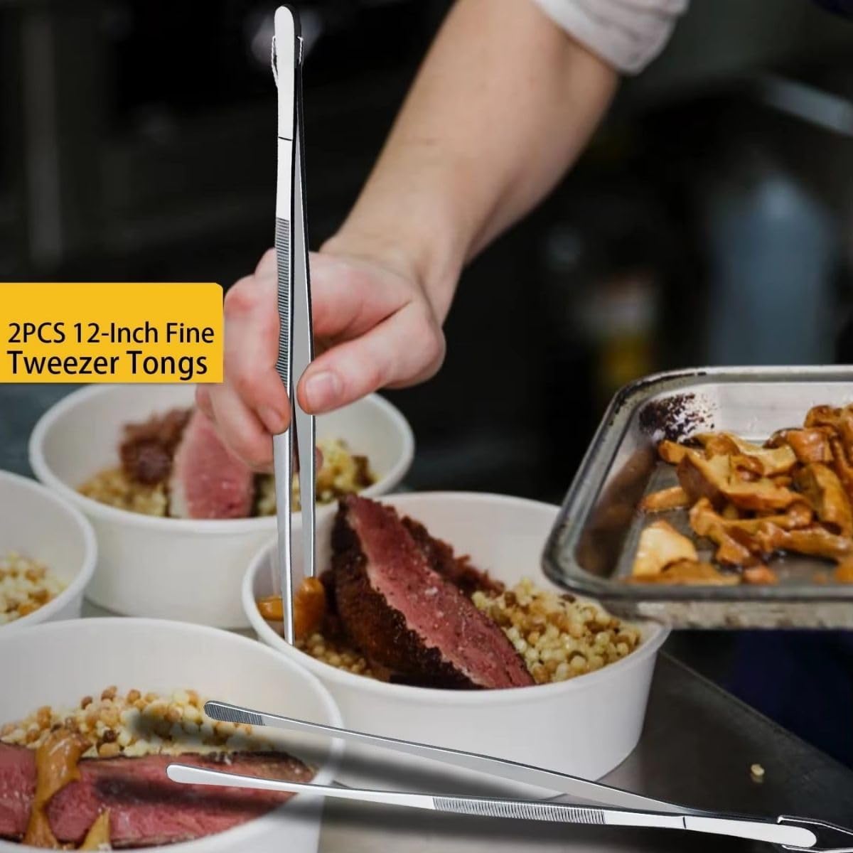 Pinça Culinária Profissional em Aço Inox, 30cm, para Gastronomia e Empratamento