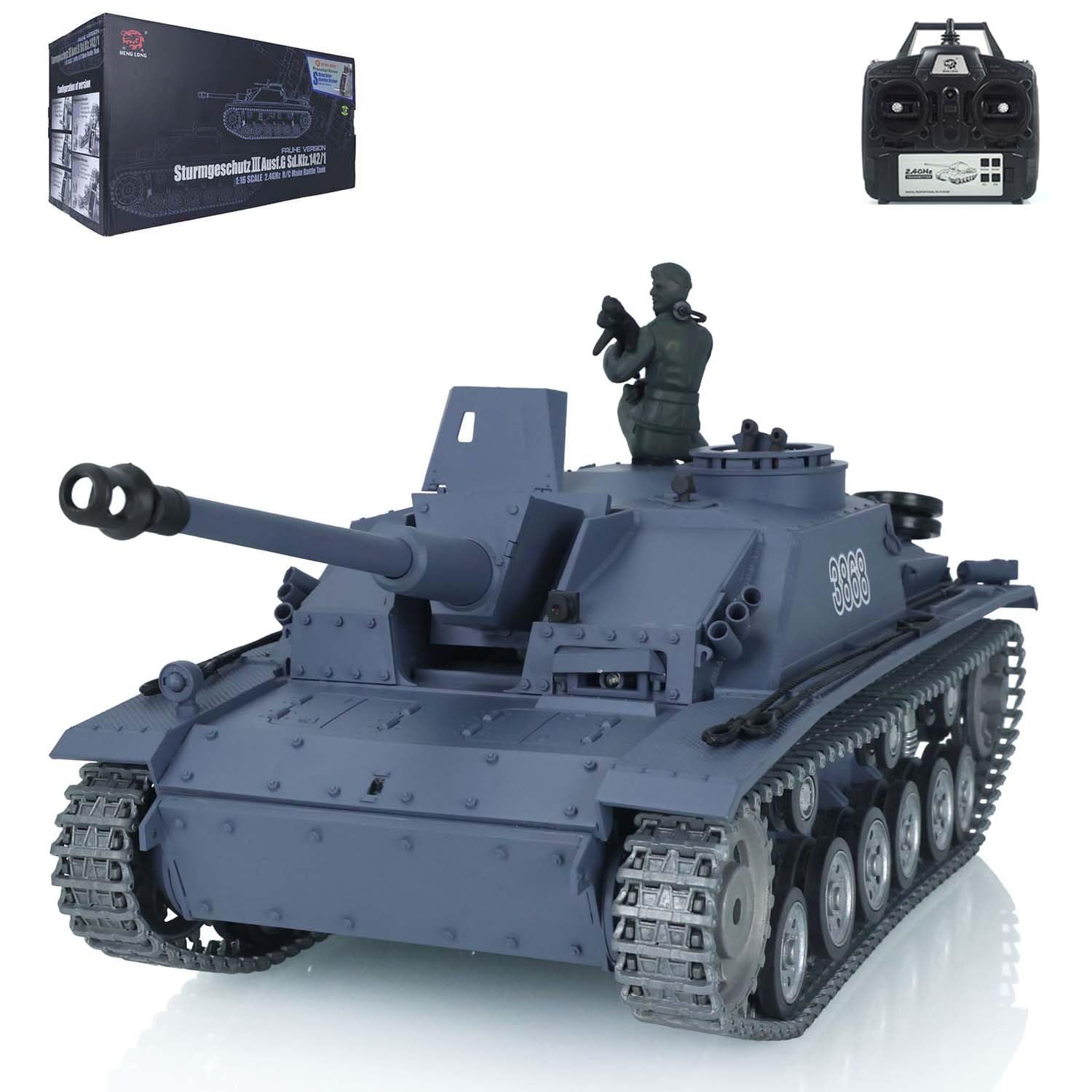 HengLong Infrarot Combat RC Panzer 1/16 7.0 Customized Stug III RTR 3868 Panzer Metallschienen Räder