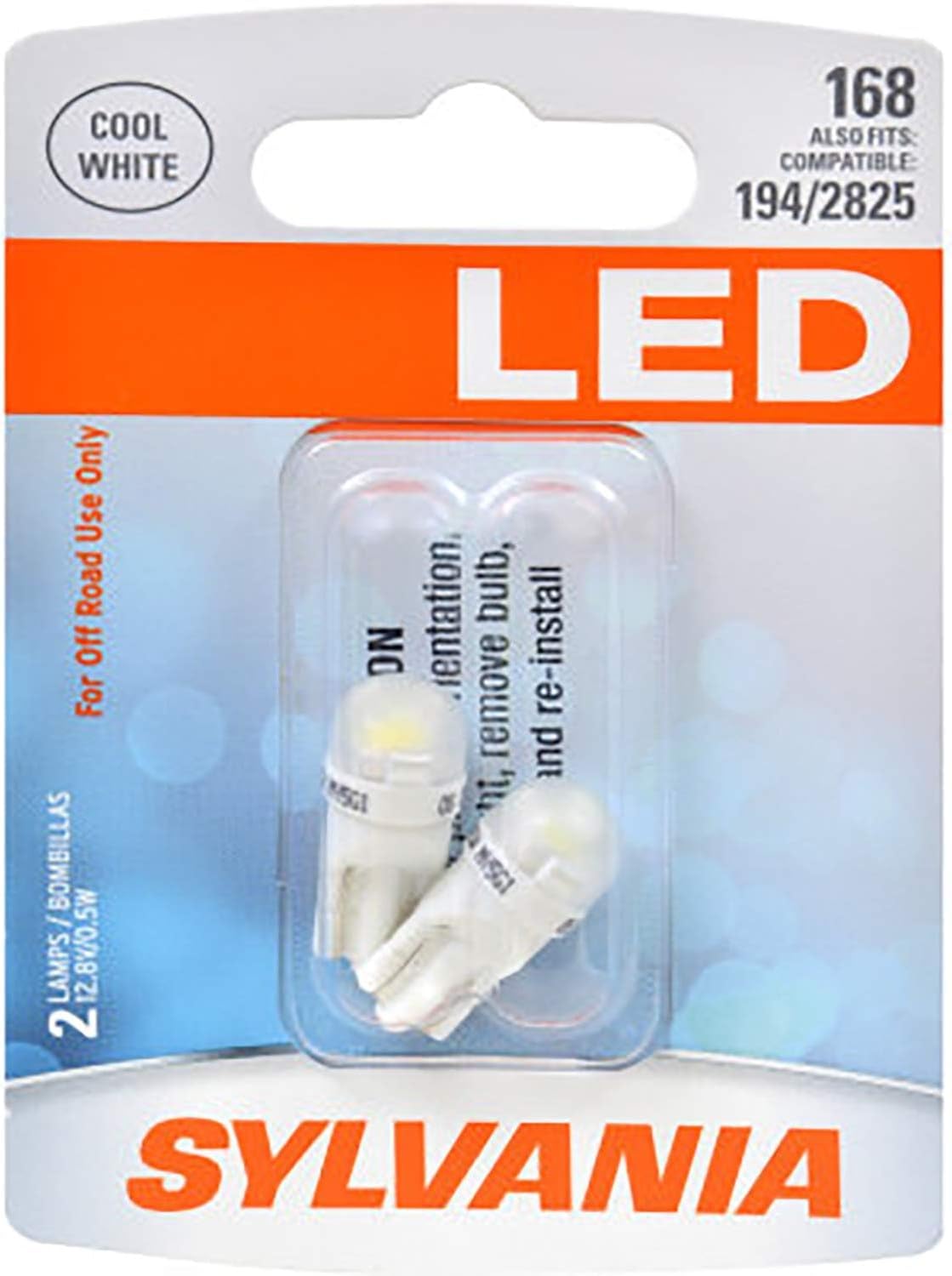 168 T10 W5W LED White Mini Bulb - Bright LED Bulb, Ideal for Interior Lighting - Map, Dome, Cargo and License Plate (Contains 2 Bulbs)